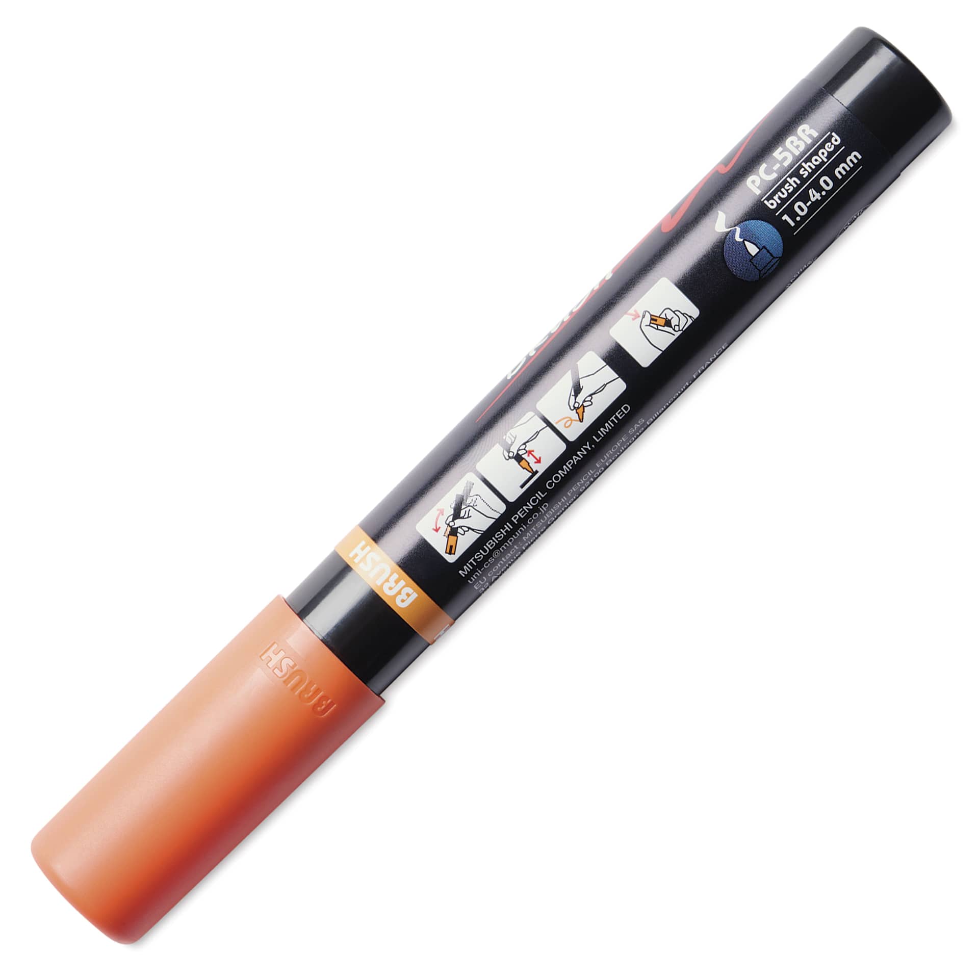 Posca Brush Paint Marker - Orange, Brush Tip, 1.0 - 4.0 mm, back of the marker barrel