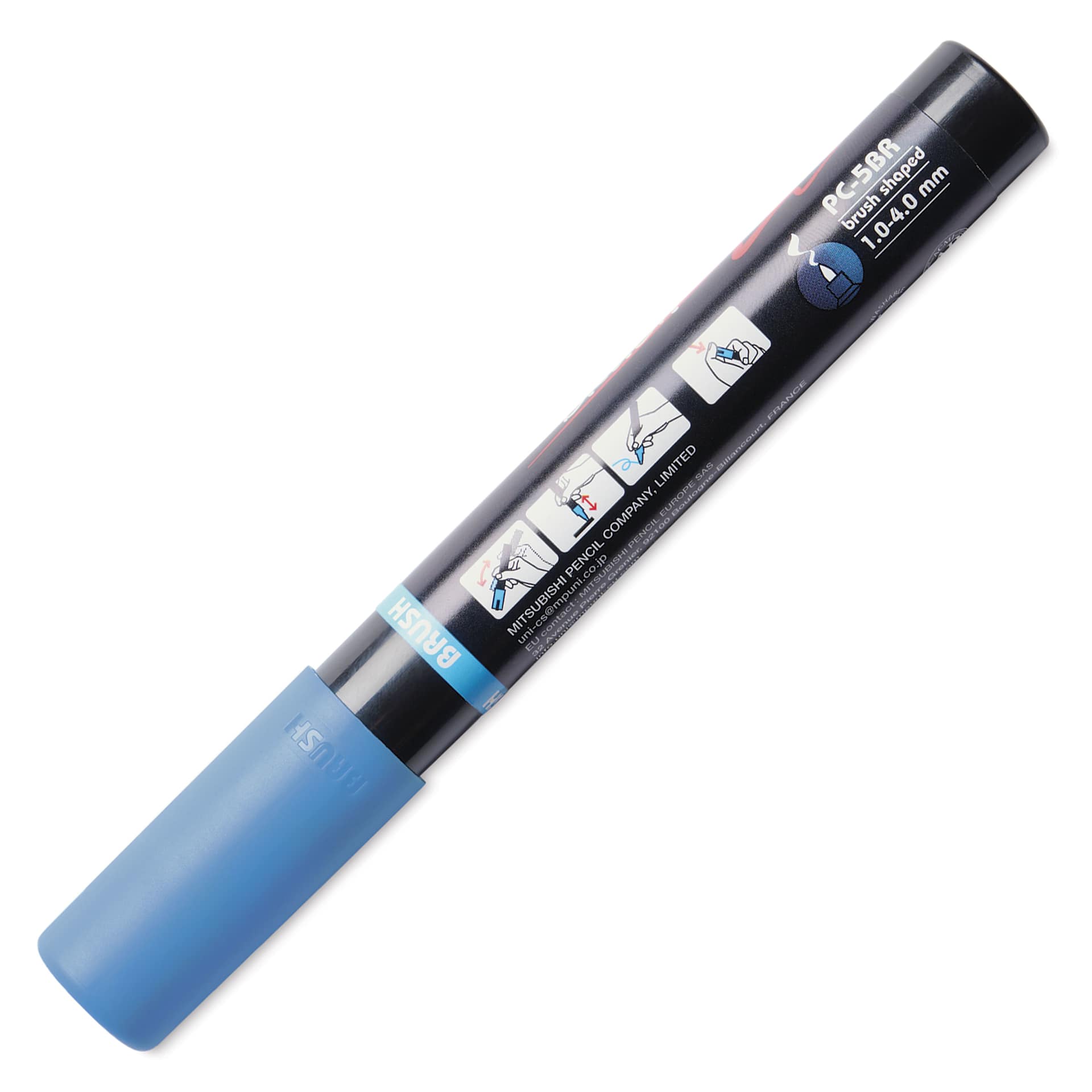 Posca Brush Paint Marker - Light Blue, Brush Tip, 1.0 - 4.0 mm, back of the marker barrel