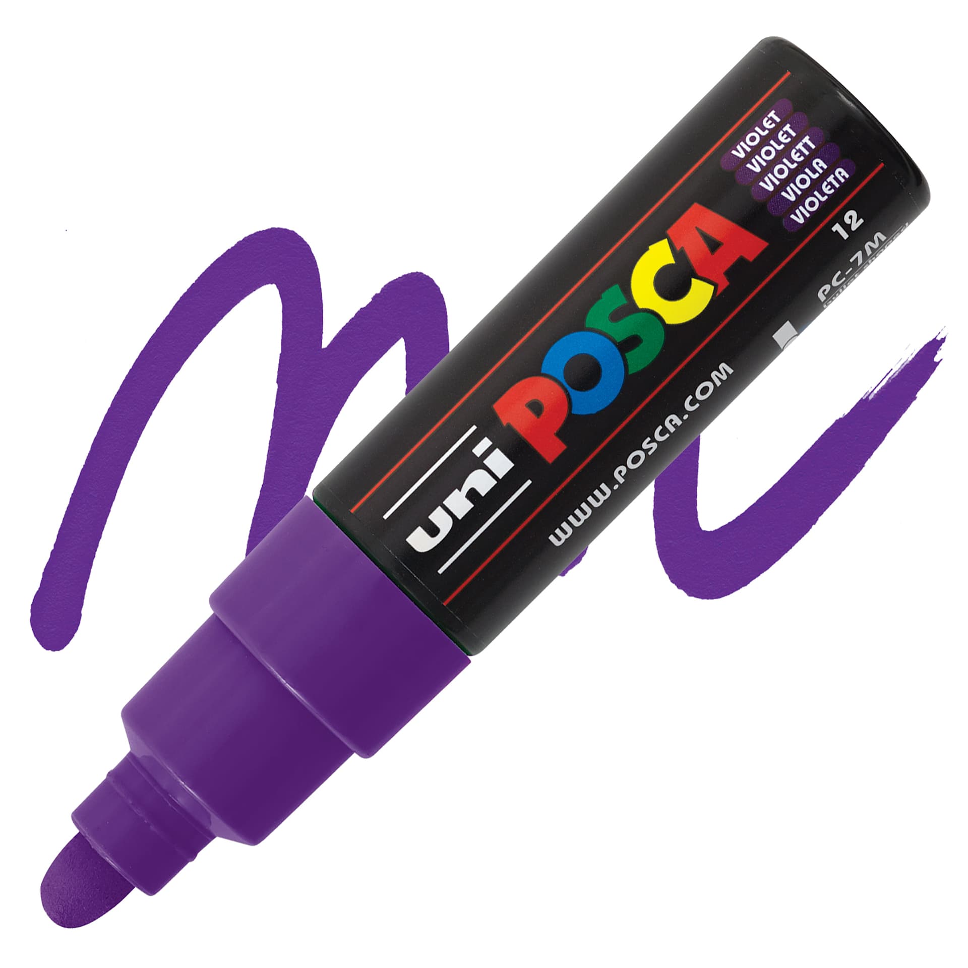 Uni Posca Paint Marker - Violet, Broad Bullet Tip, 4.5-5.5 mm marker and swatch