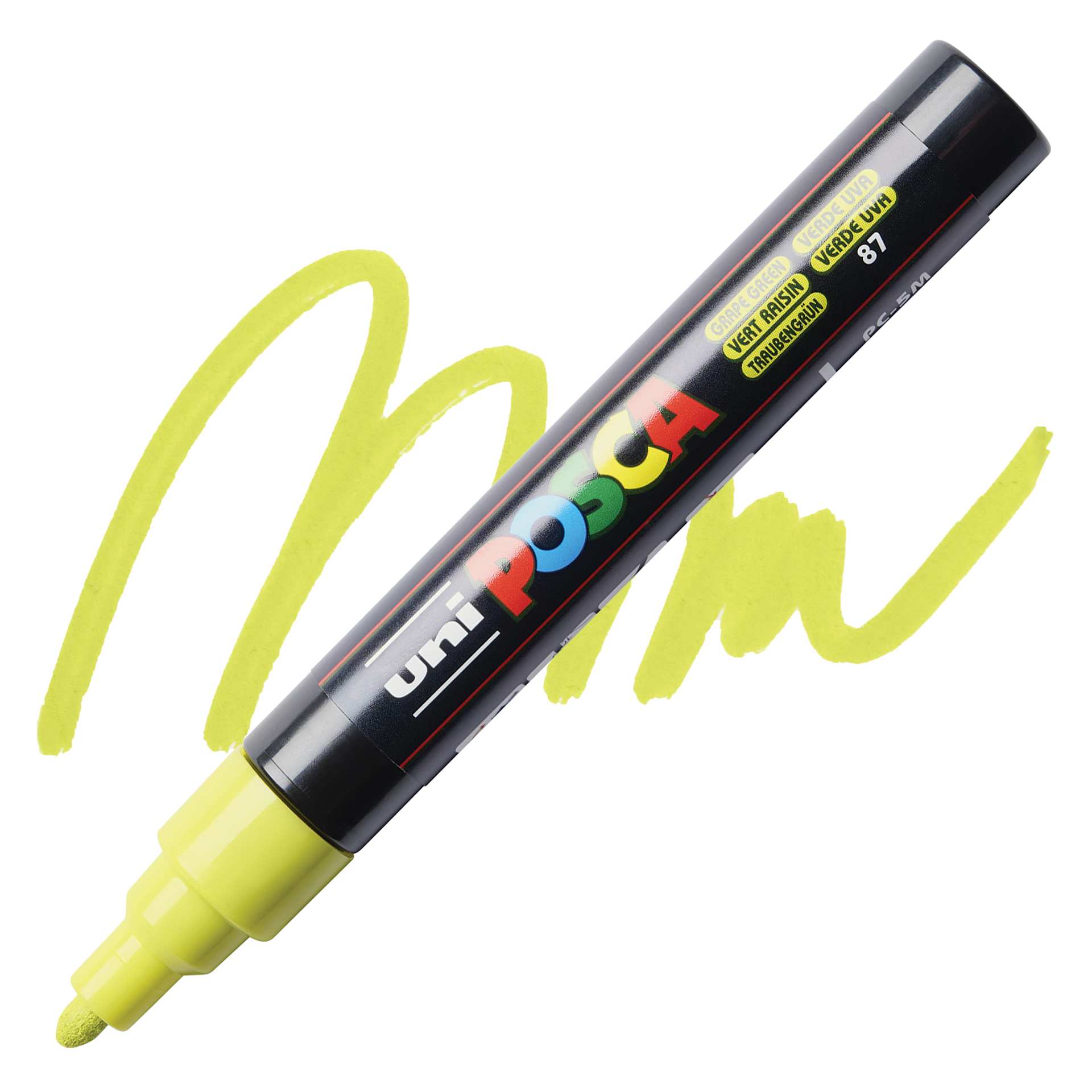 Posca Paint Marker - Grape Green, Medium Bullet Tip, swatch and marker
