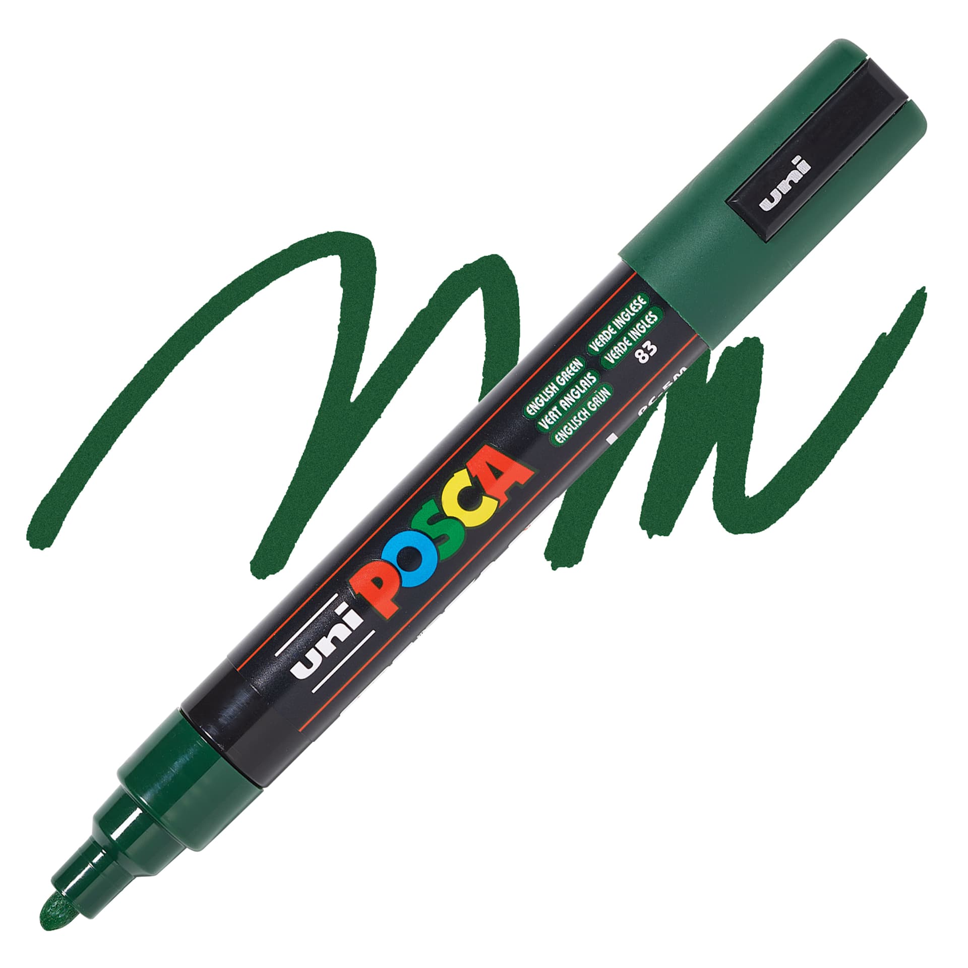 Posca Paint Marker - English Green, Bullet Tip, 2.5 mm - swatch and marker
