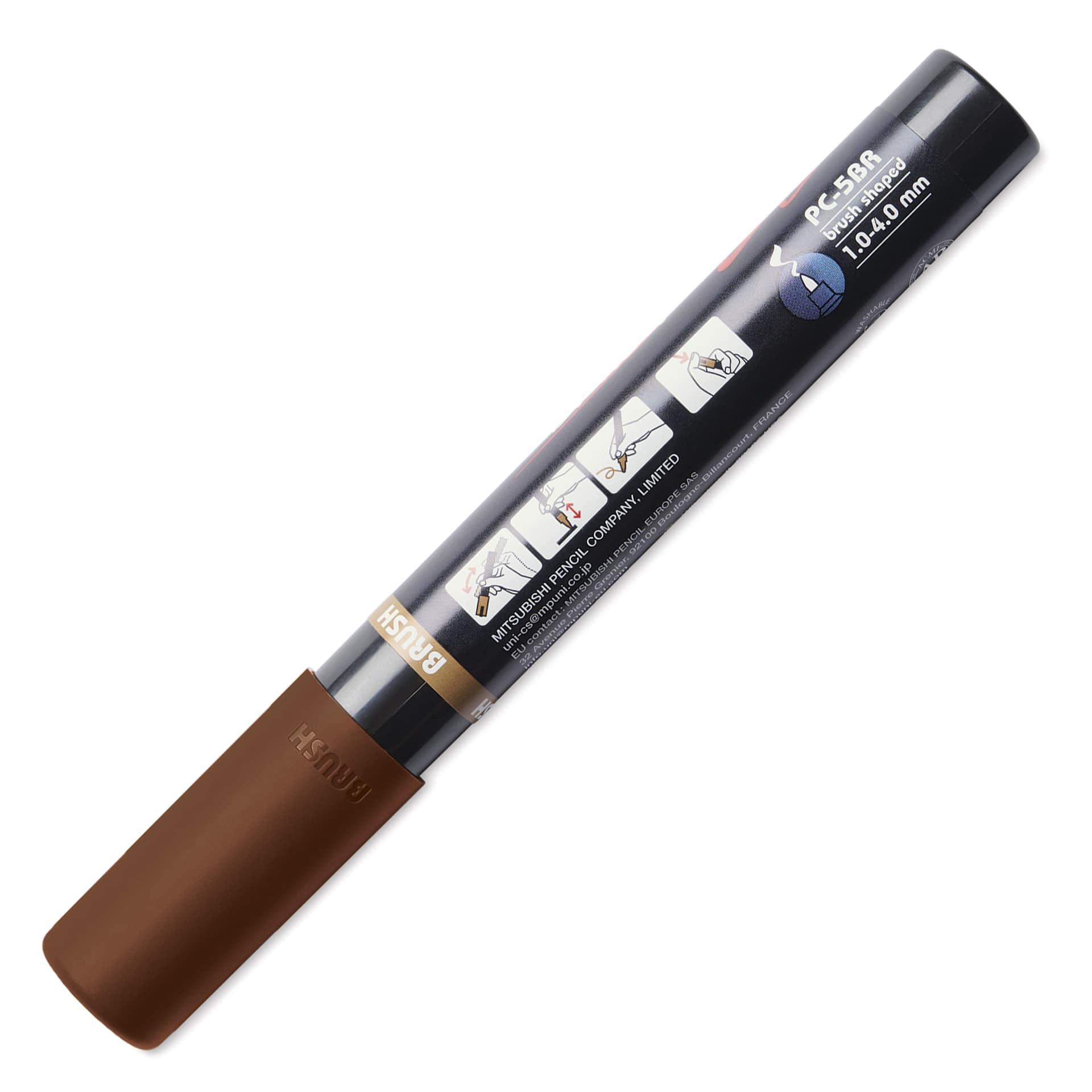 Posca Brush Paint Marker - Brown, Brush Tip, 1.0 - 4.0 mm, back of the marker barrel