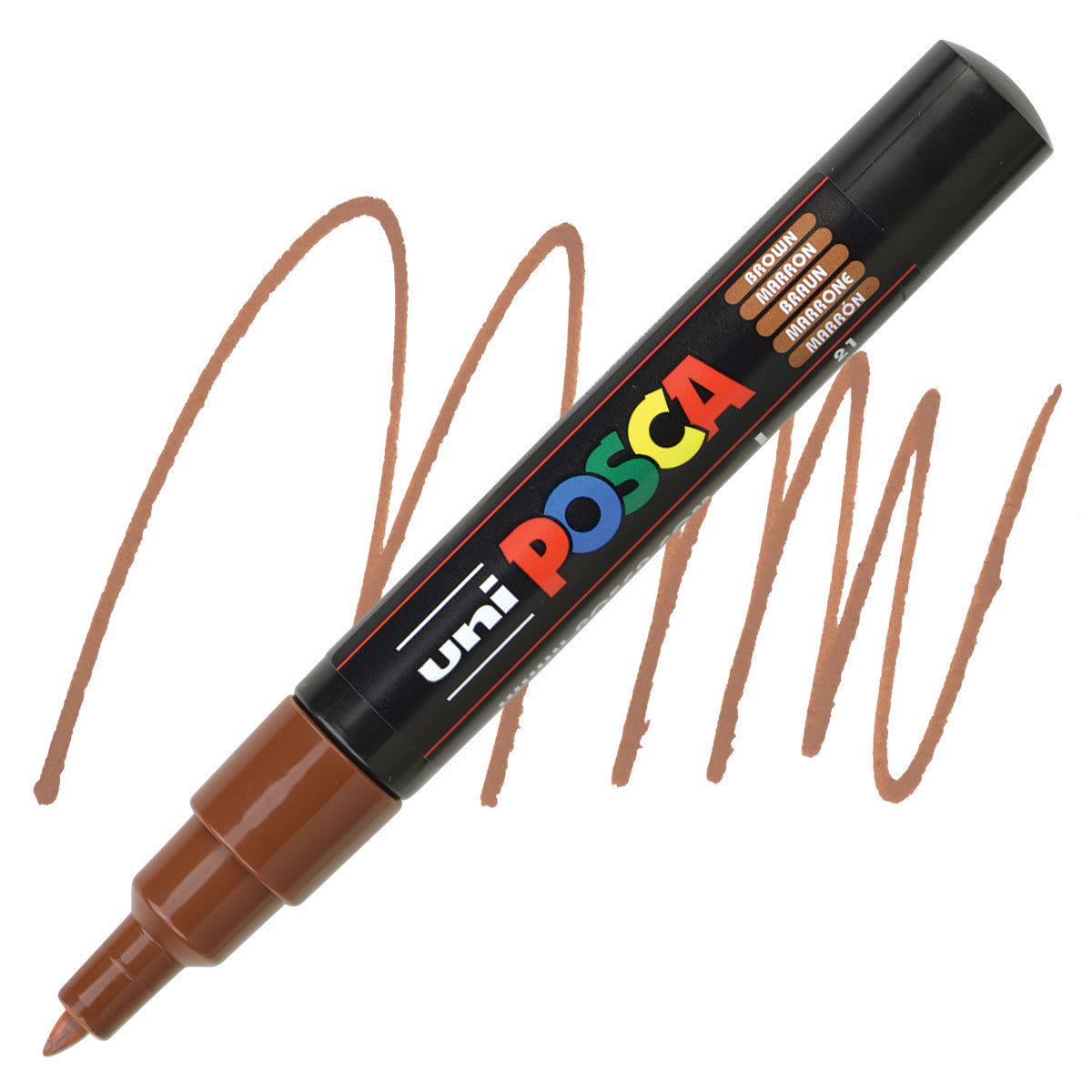 Posca Paint Marker - Brown, X-Fine, Bullet Tip, 0.7 mm - marker and swatch