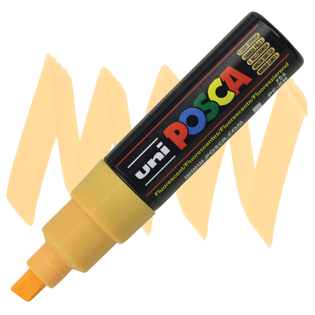 Posca Paint Marker - Fluorescent Light Orange, Broad Chisel Tip, 8 mm - marker and swatch Posca Paint Marker - Fluorescent Light Orange, Broad Chisel Tip, 8 mm - marker and swatch