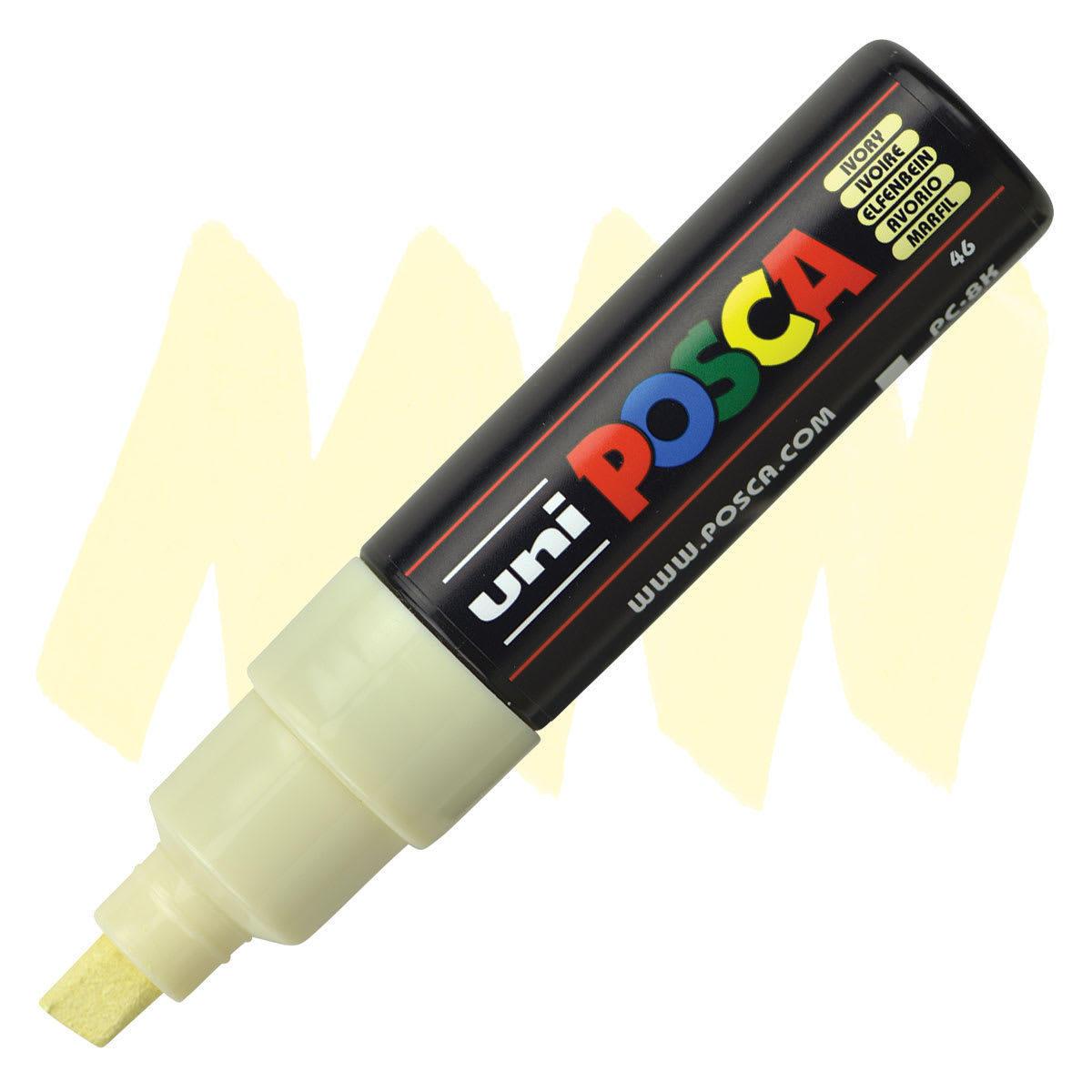 Posca Paint Marker - Ivory, Broad Chisel, 8 mm - marker and swatch