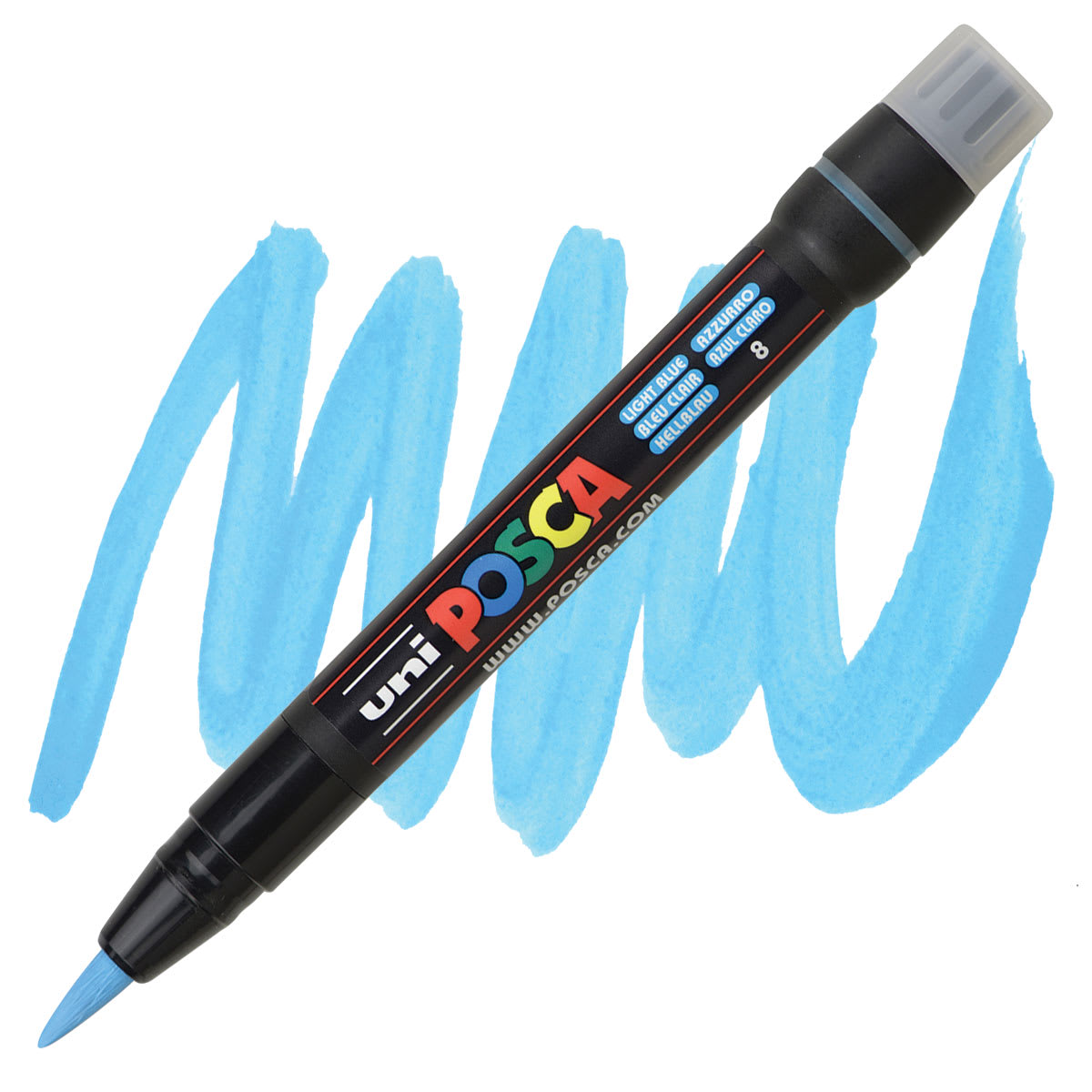 Posca Paint Marker - Light Blue, Brush Tip - marker and swatch
