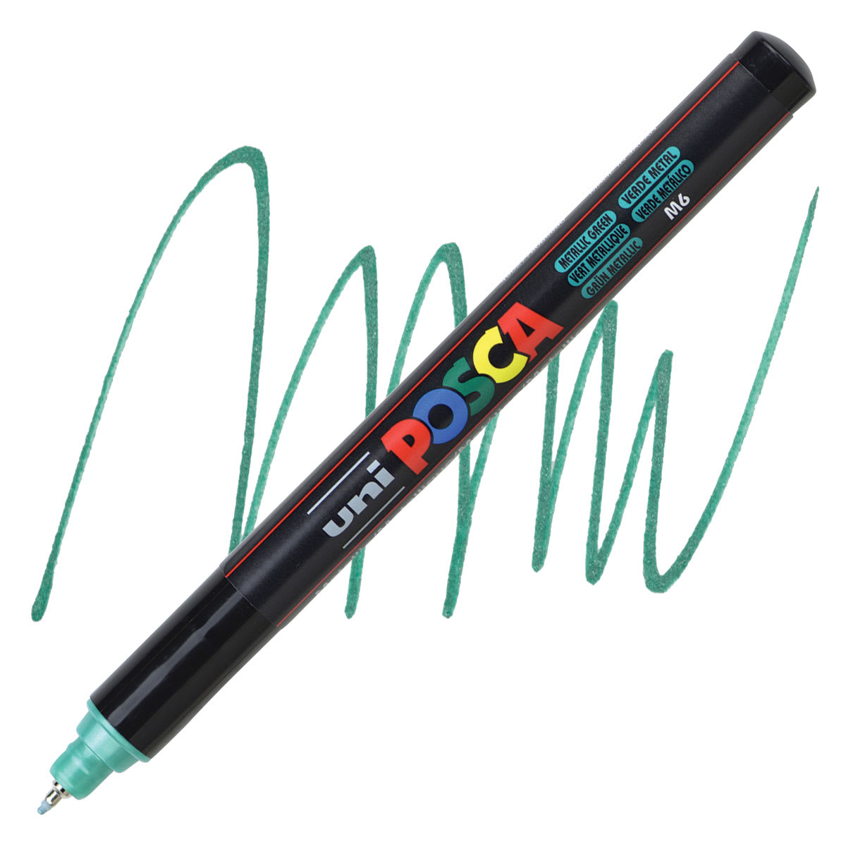 Posca Paint Marker - Metallic Green, X-Fine Tip, 0.7 mm - marker and swatch
