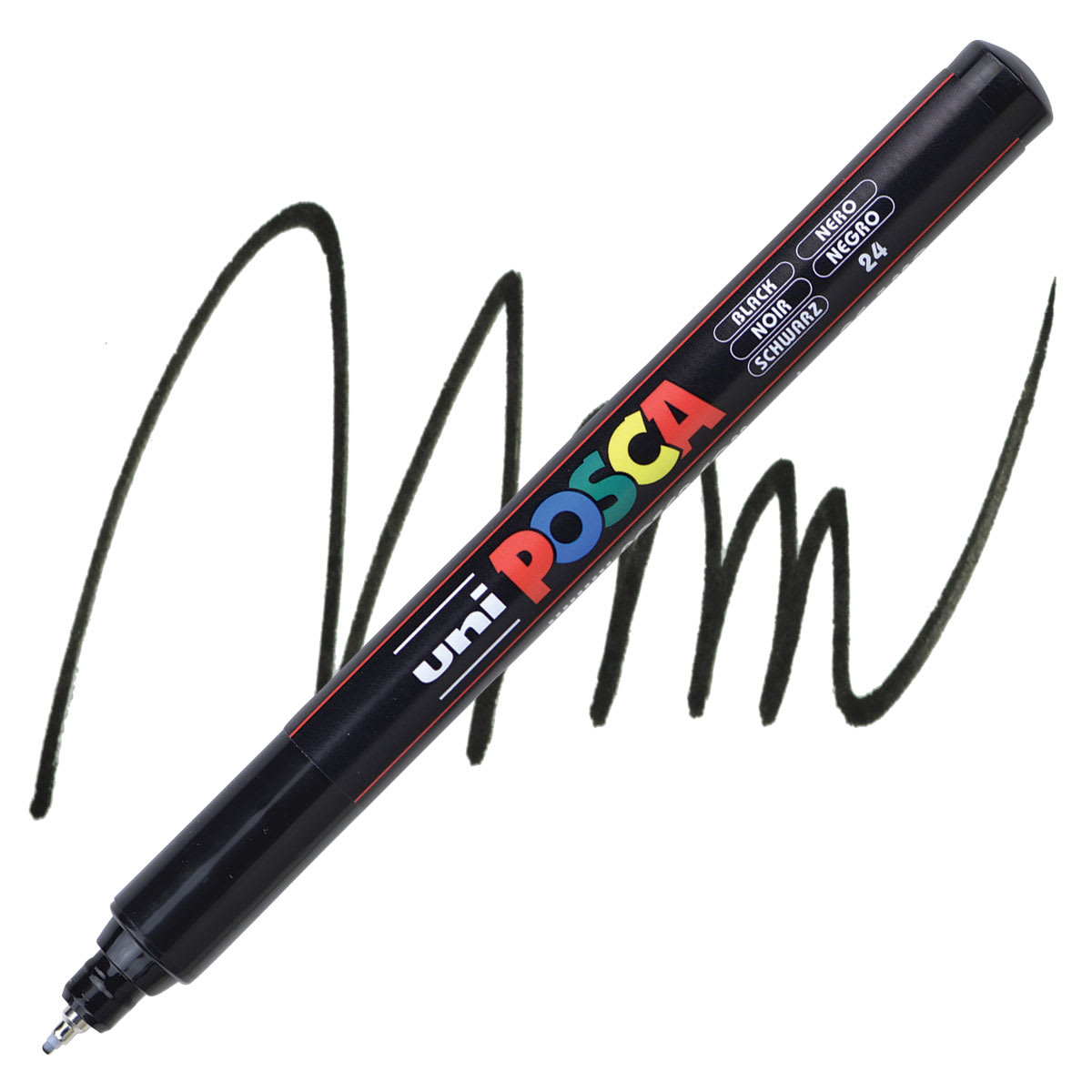Posca Paint Marker - Black, X-Fine Tip, 0.7 mm marker and swatch