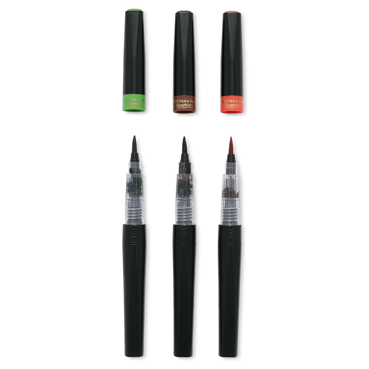 Spectrum Noir Sparkle Glitter Brush Pens - Earthly Natural Colors, Set of 3 (markers with cap off)
