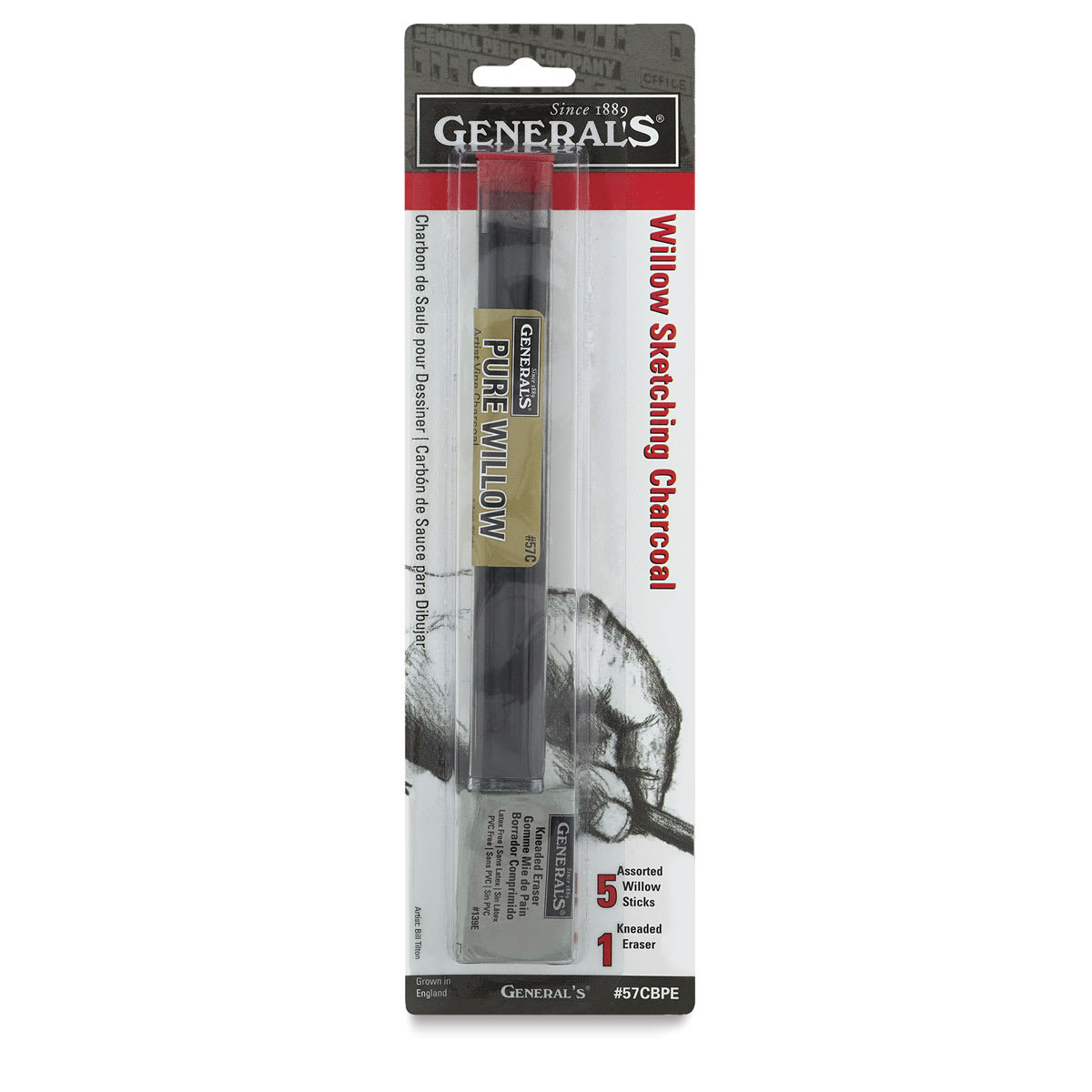 General’s Willow Charcoal Sketching Set - Front of blister package showing charcoal and eraser
General’s Willow Charcoal Sketching Set - Front of blister package showing charcoal and eraser