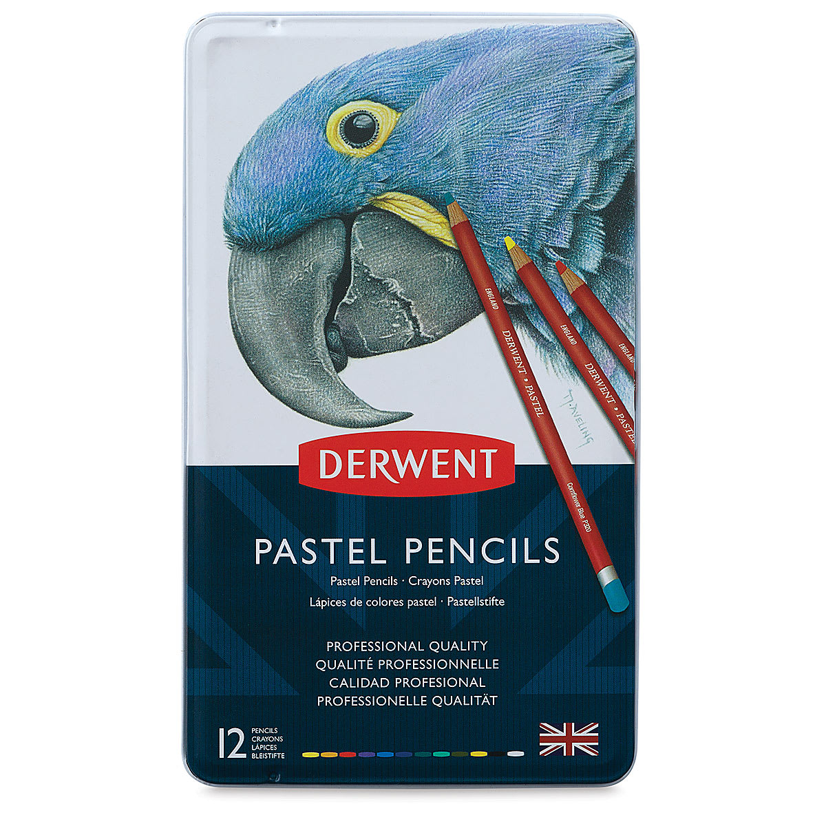 Derwent Pastel Pencil Set - Set of 12 (front of tin) Derwent Pastel Pencil Set - Set of 12 (front of tin)