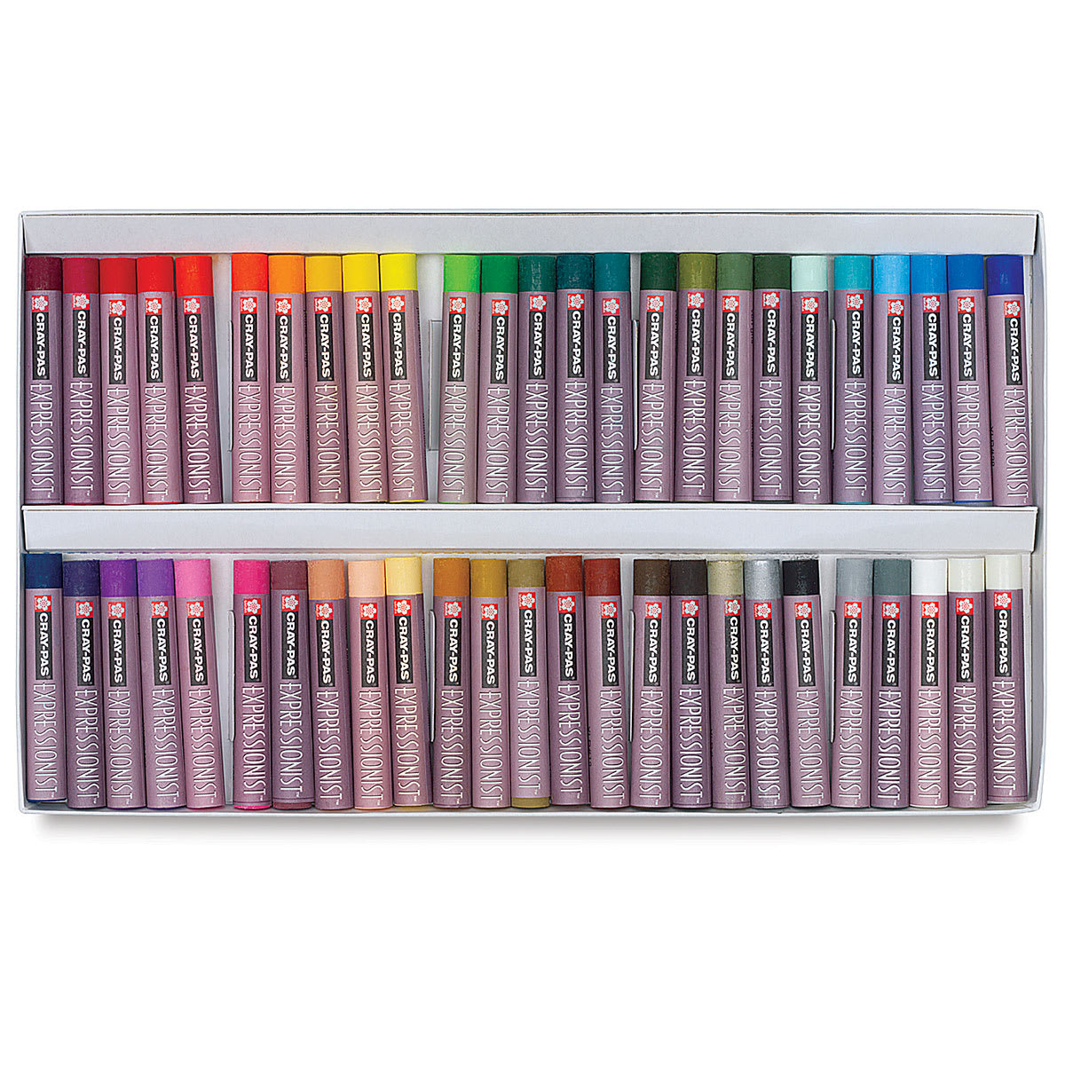 Sakura Cray-Pas Expressionist Oil Pastels - Set of 50. Inner tray of pastels in two rows.