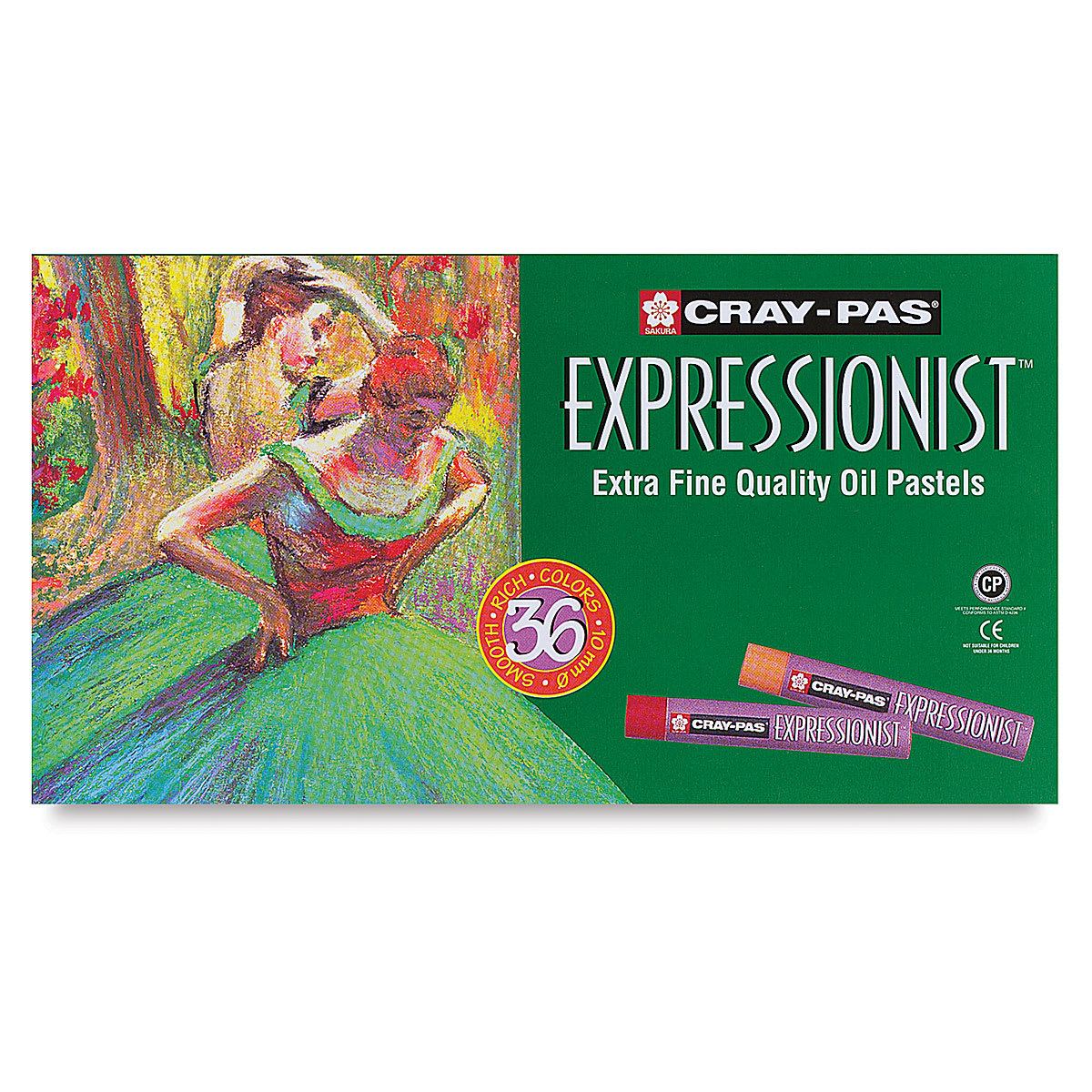 Sakura Cray-Pas Expressionist Oil Pastel Sets - Set of 36. Front of package.