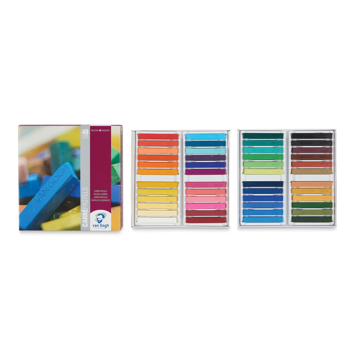 Van Gogh Hard Pastels - Set of 48 pastels shown in tray with package cover adjacent Van Gogh Hard Pastels - Set of 48 pastels shown in tray with package cover adjacent