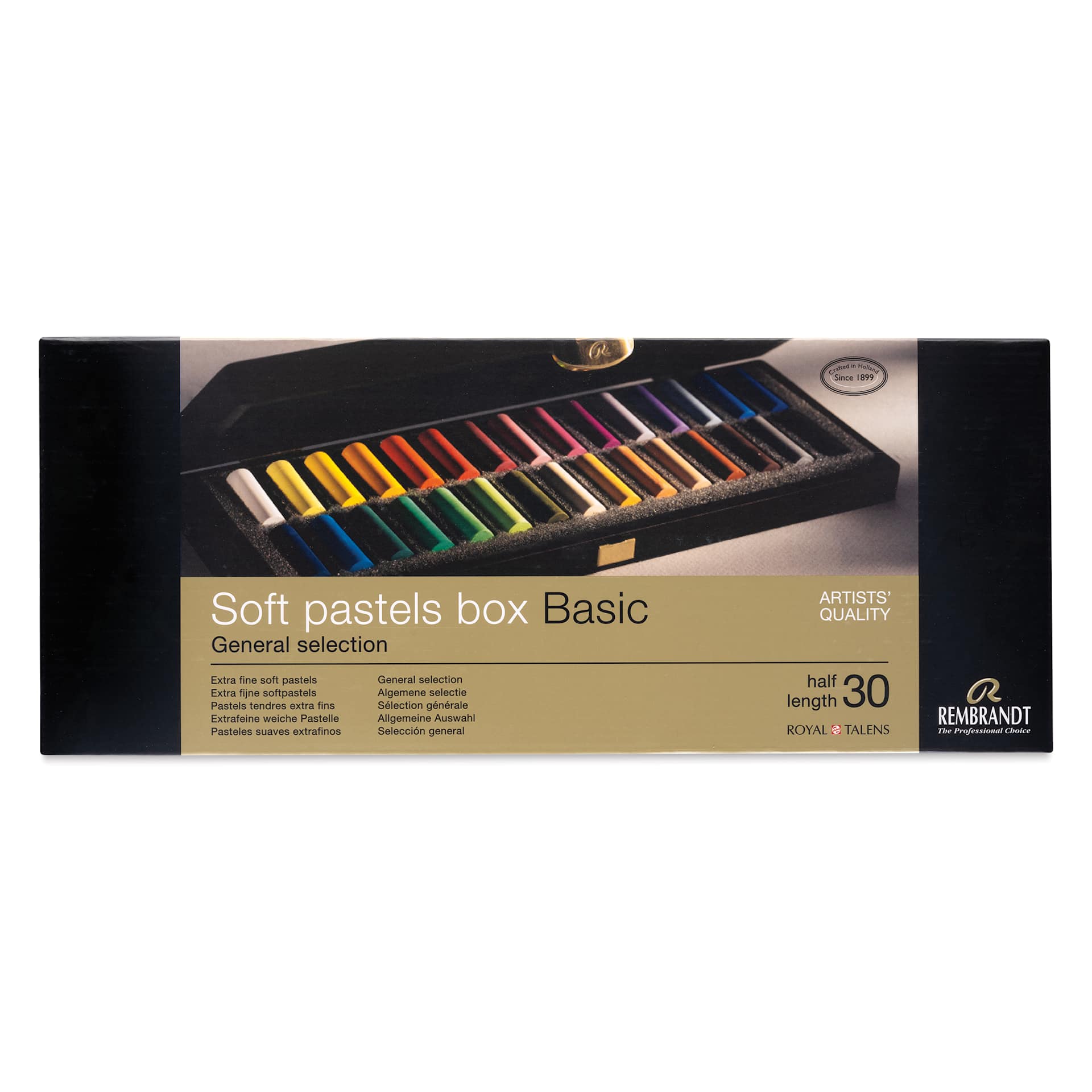 Rembrandt Soft Pastel Set - Assorted Colors, Half Sticks, Wood Box, Set of 30, front of packaging Rembrandt Soft Pastel Set - Assorted Colors, Half Sticks, Wood Box, Set of 30, front of packaging
