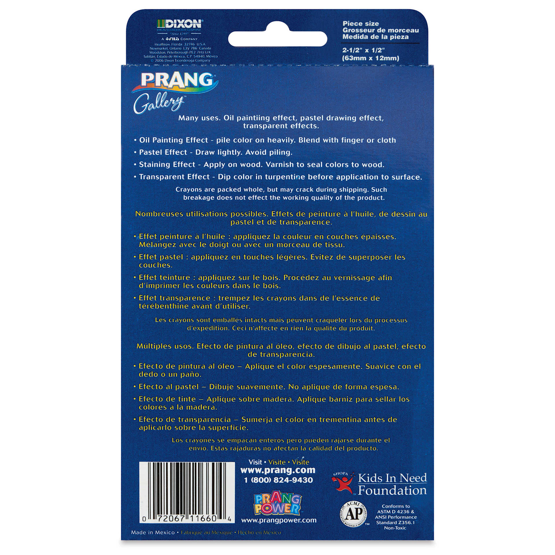 Prang Gallery Sketcho Oil Pastel Crayons - Assorted Colors, Set of 12, back of the packaging