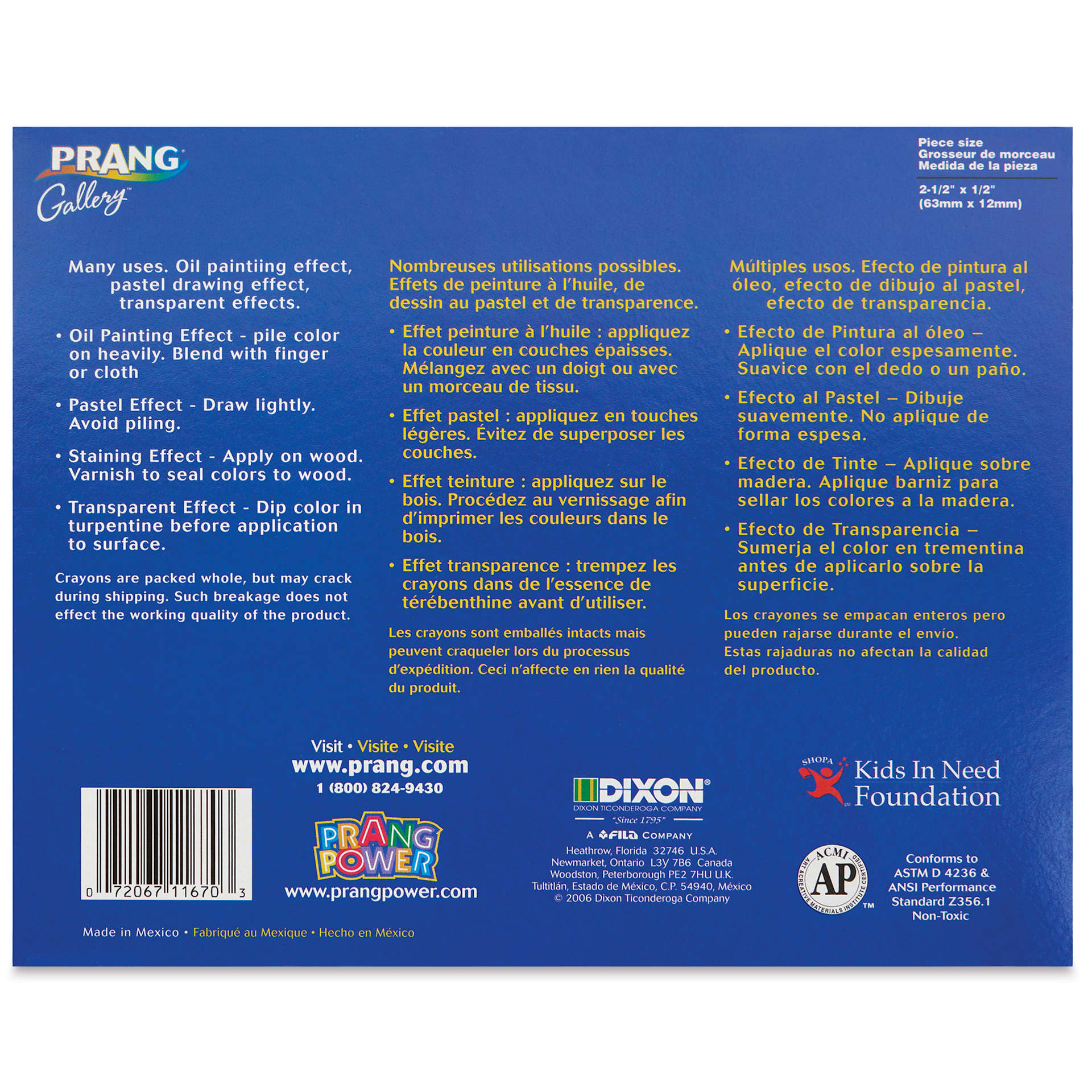 Prang Gallery Sketcho Oil Pastel Crayons - Assorted Colors, Set of 24, back of the packaging