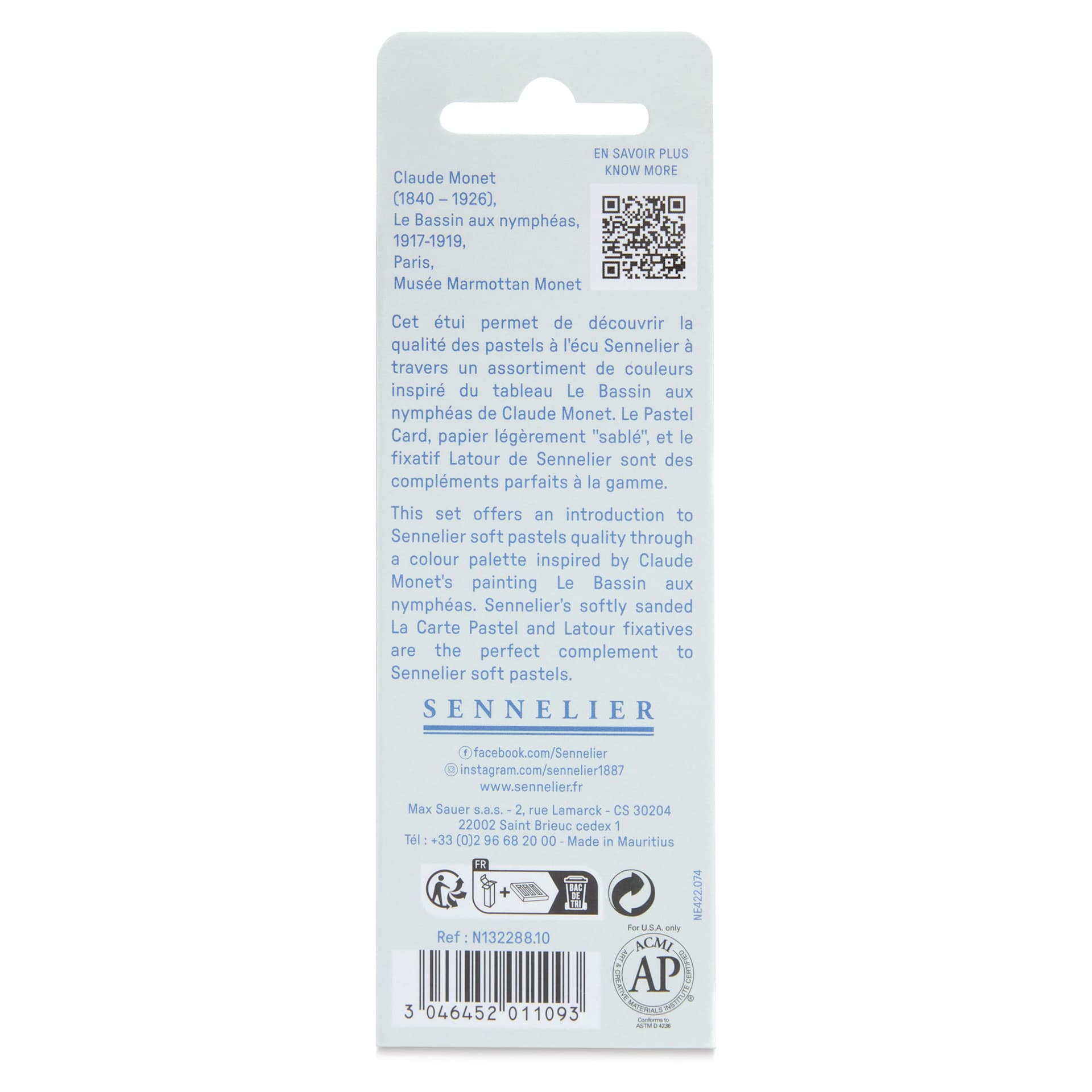 Sennelier Soft Pastels - Set of 6, Claude Monet, Half-Sticks, back of packaging