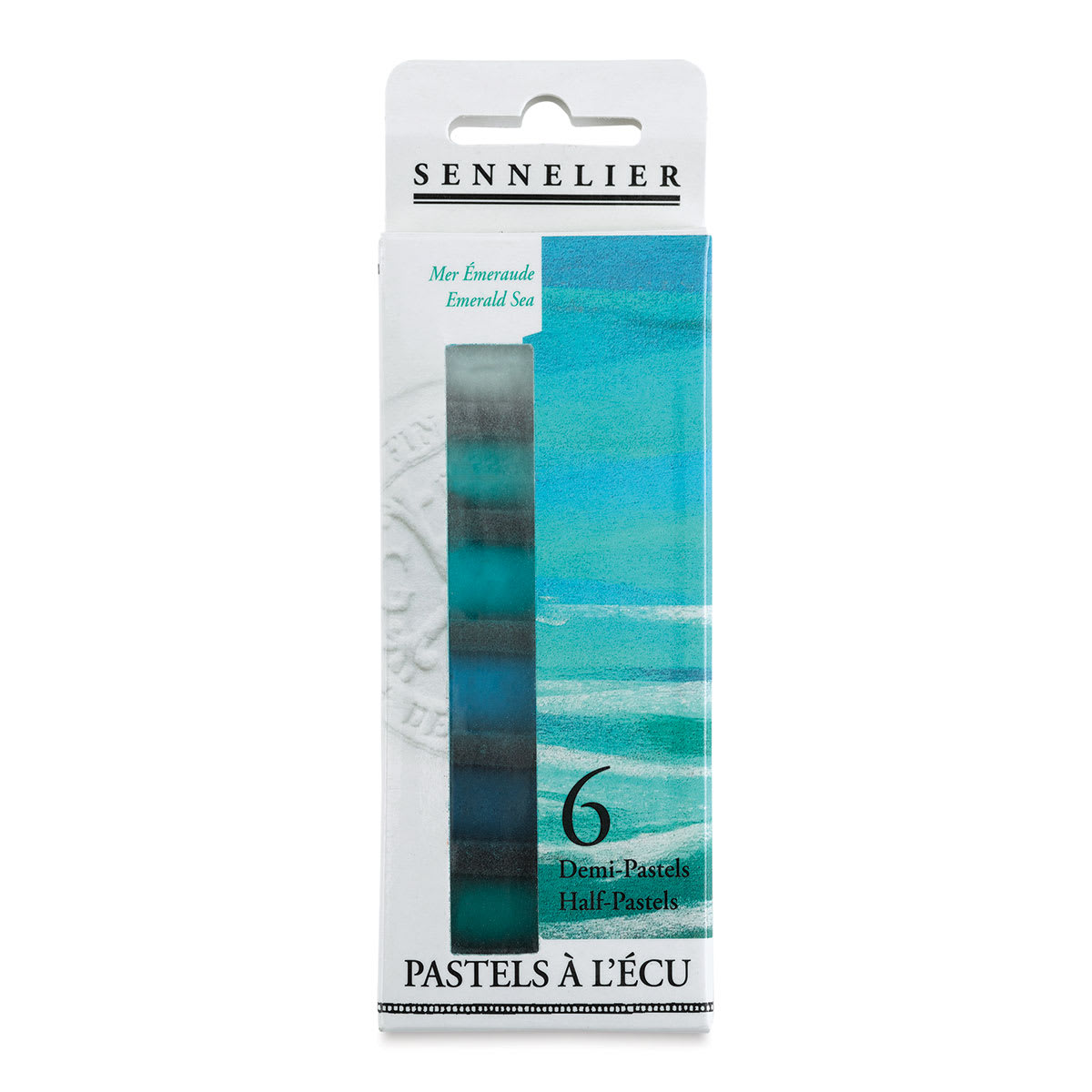 Sennelier Soft Pastels - Set of 6, Emerald Sea, Half-Sticks (front of package)