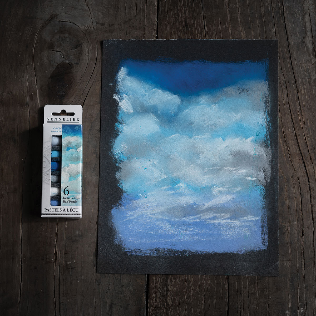 Sennelier Soft Pastels - Set of 6, Summer Sky, Half-Sticks (image of the sky done with only colors in this set)