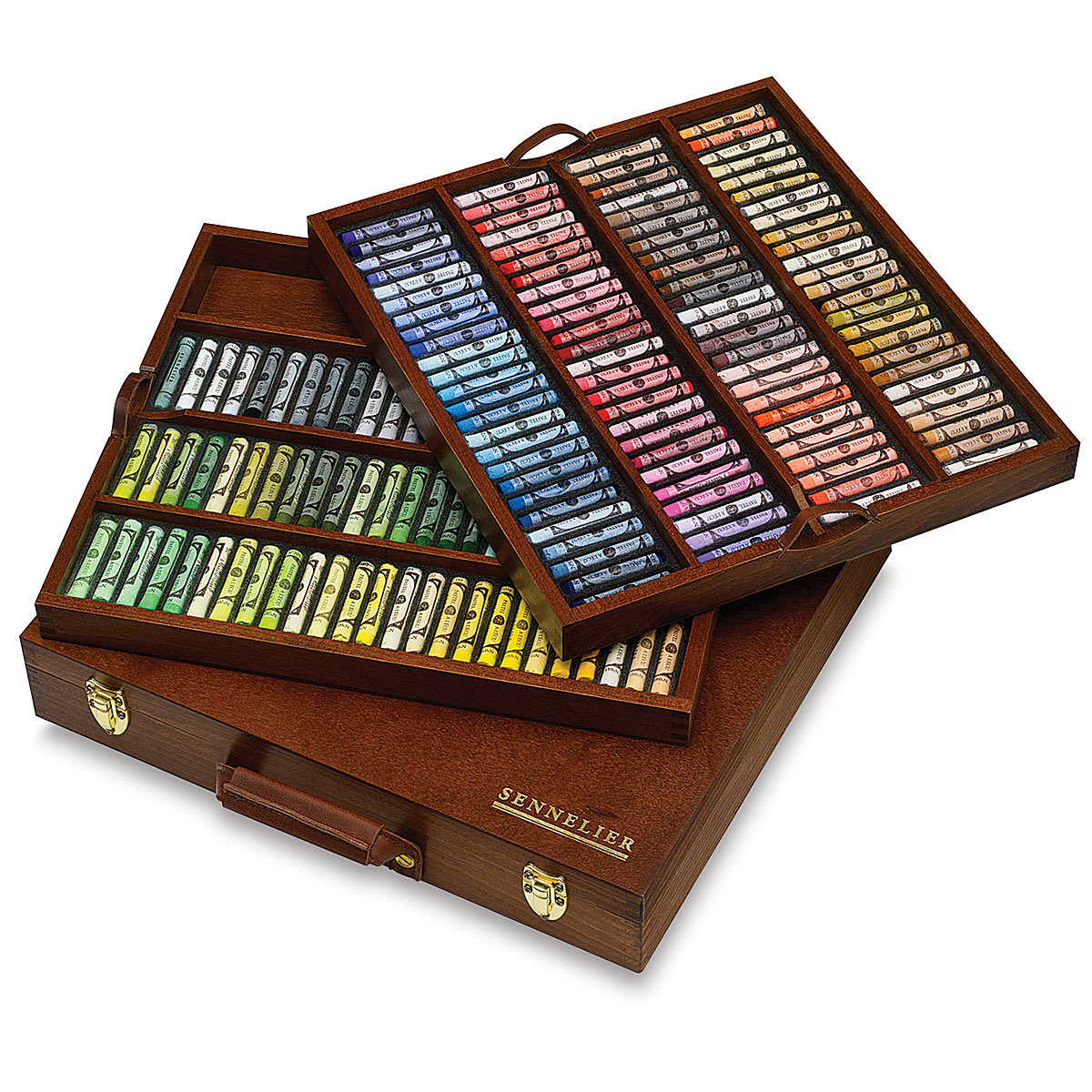 Sennelier Soft Pastels - Set of 175, Assorted Colors, Wood Box (trays removed to show contents)