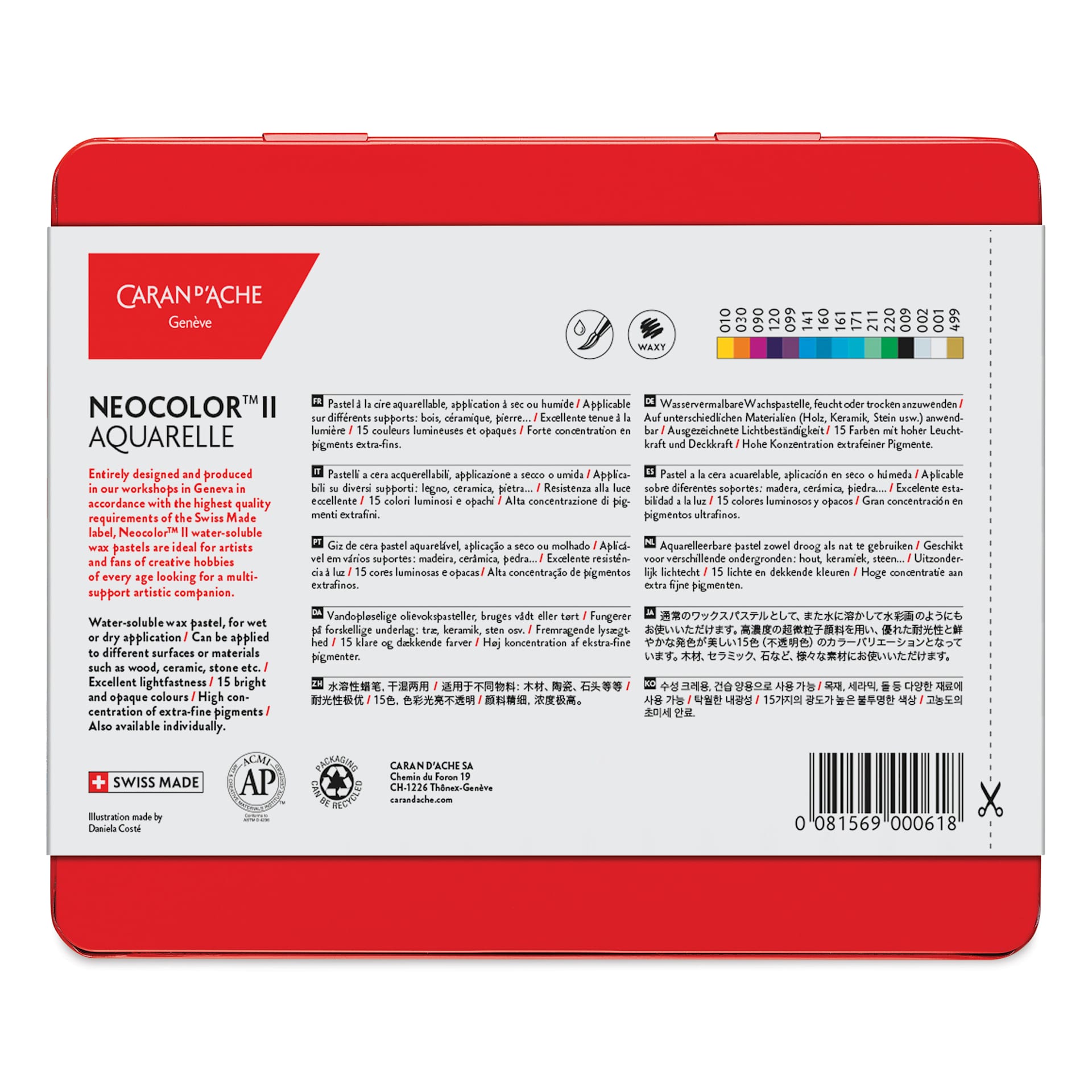 Caran d'Ache Neocolor II Aquarelle Artists' Pastels - Blick Exclusive! Set of 15, Fantasy Dreamscape, back of packaging