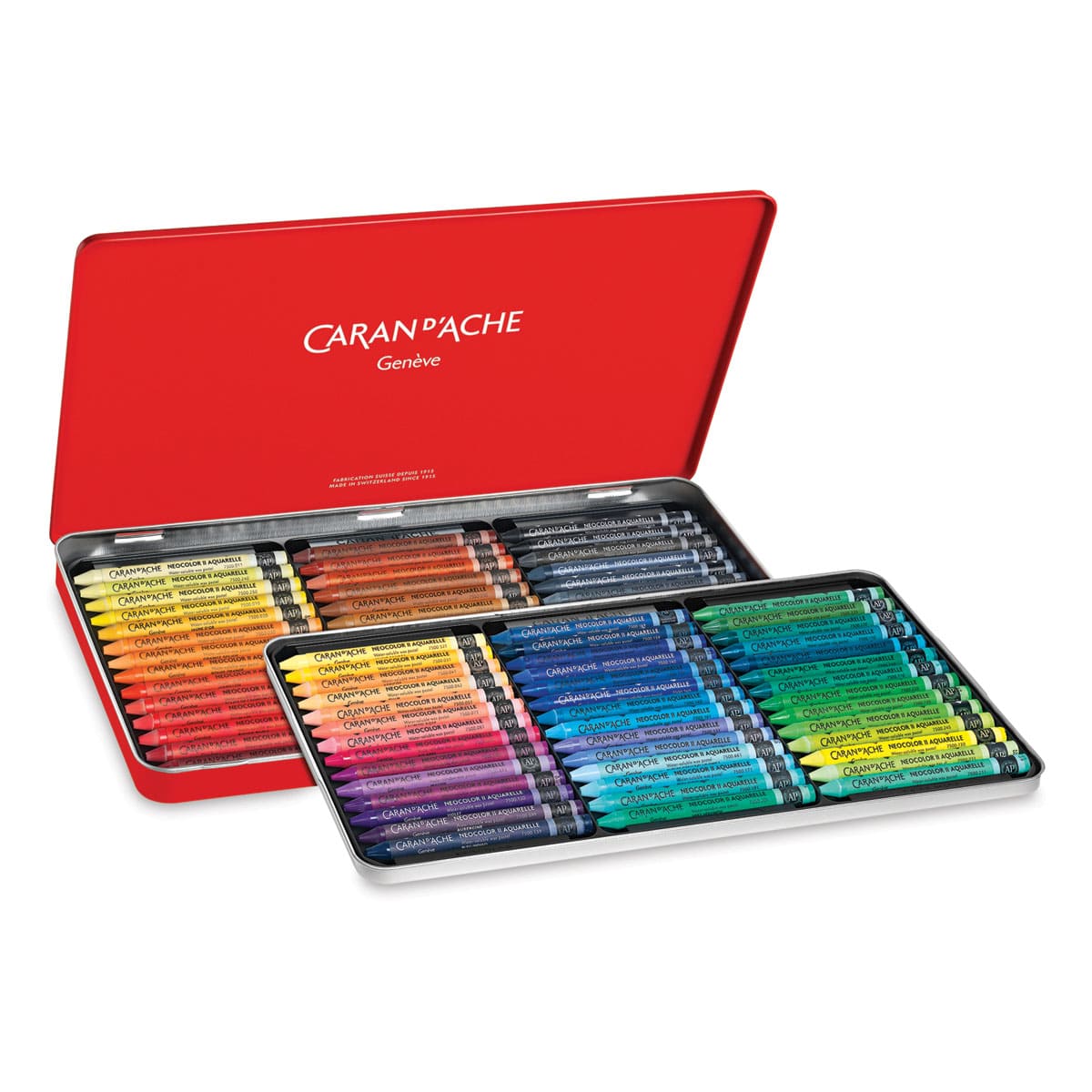 Caran d'Ache Neocolor II Aquarelle Artists' Pastels - Set of 84, Assorted Colors, open packaging showing contents Caran d'Ache Neocolor II Aquarelle Artists' Pastels - Set of 84, Assorted Colors, open packaging showing contents