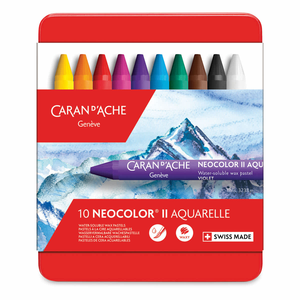 Caran d'Ache Neocolor II Aquarelle Artists' Pastels - Set of 10, Assorted Colors, front of packaging