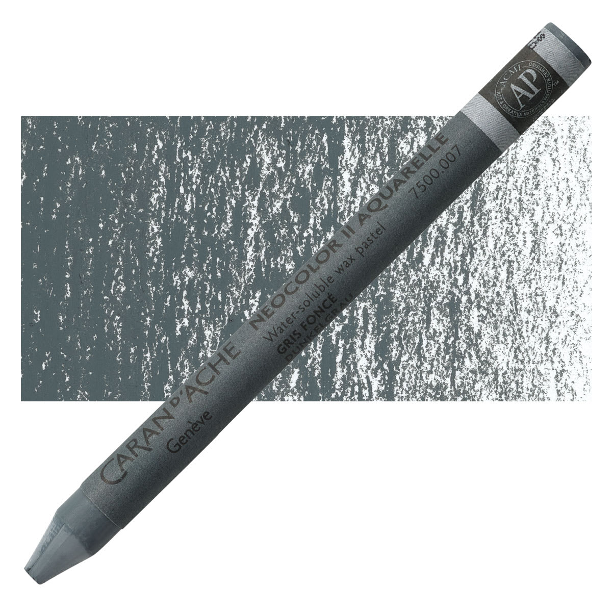 Caran d'Ache Neocolor II Aquarelle Artists' Pastel - Dark Gray pastel and swatch