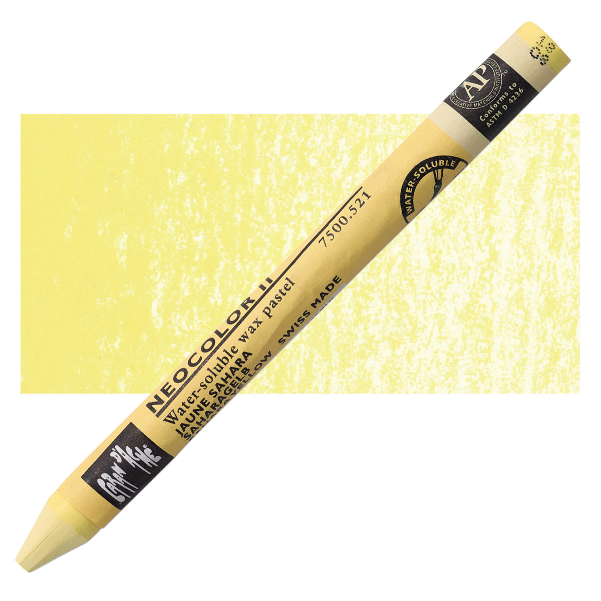 Caran d'Ache Neocolor II Aquarelle Artists' Pastel - Sahara Yellow pastel and swatch