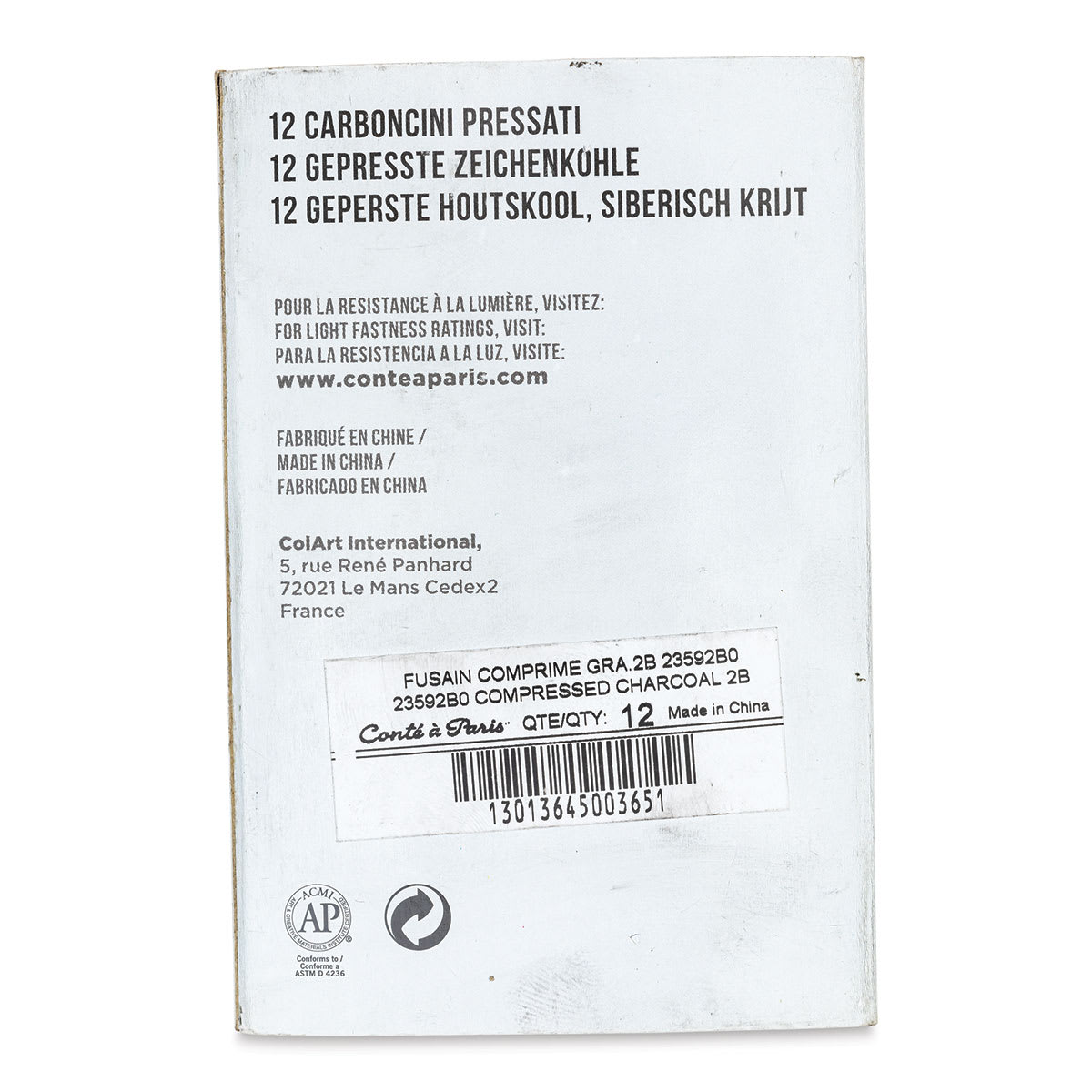 Conté à Paris Compressed Charcoal - 2B-Soft, Box of 12 back of package