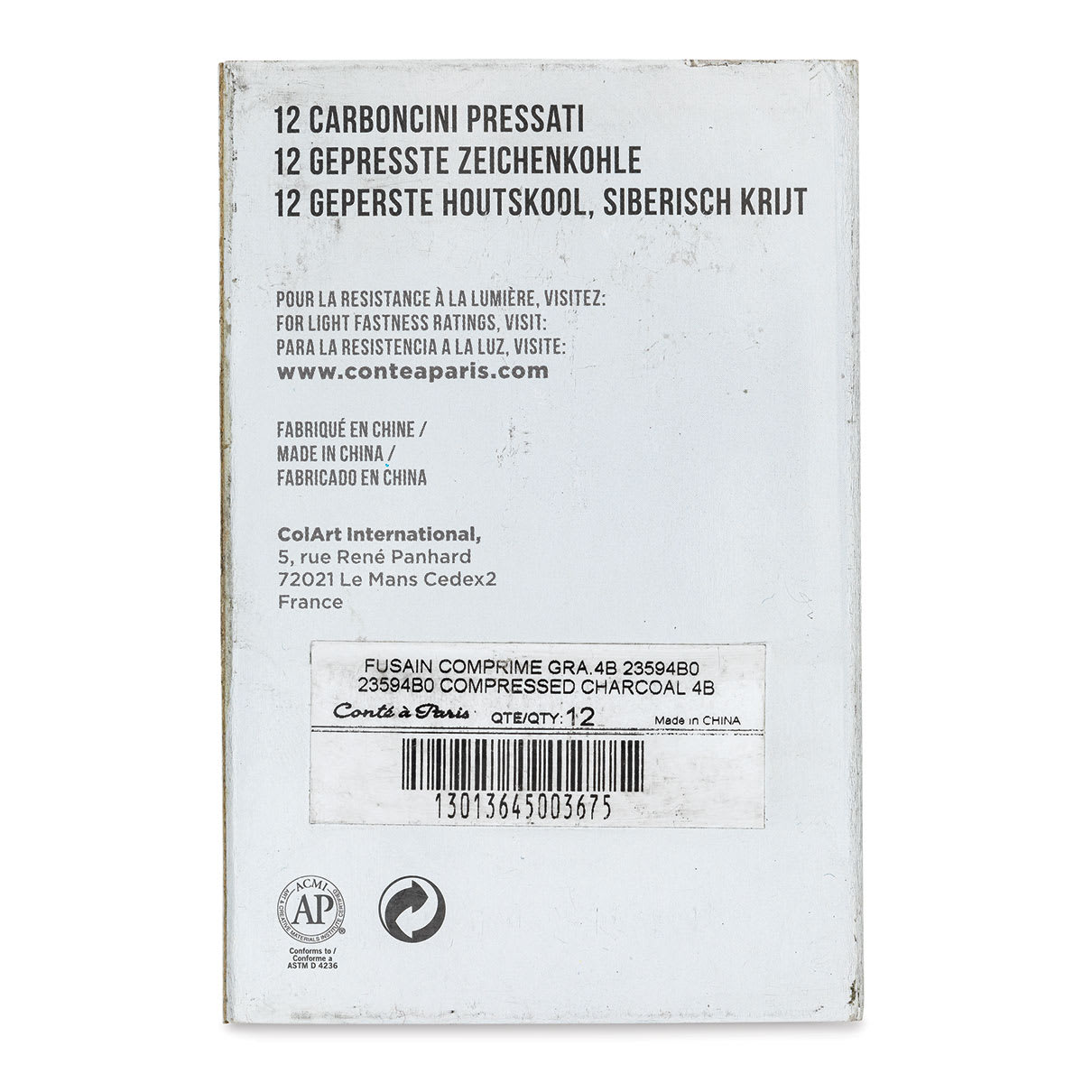 Conté à Paris Compressed Charcoal - 4B-Very Soft, Box of 12 back of package