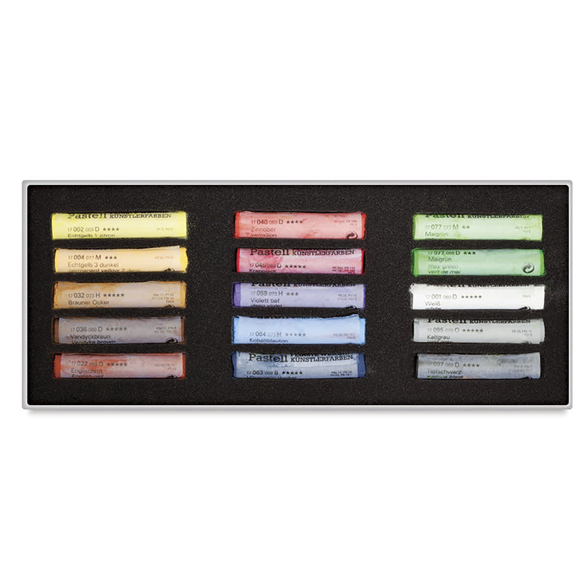 Schmincke Soft Pastels and Sets - Set of 15 shown open in storage tray Schmincke Soft Pastels and Sets - Set of 15 shown open in storage tray