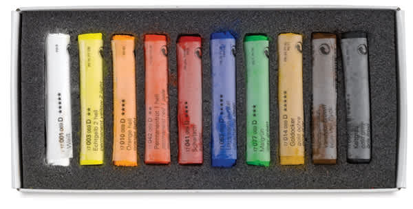 Schmincke Soft Pastels and Sets - Set of 10 shown in storage tray Schmincke Soft Pastels and Sets - Set of 10 shown in storage tray