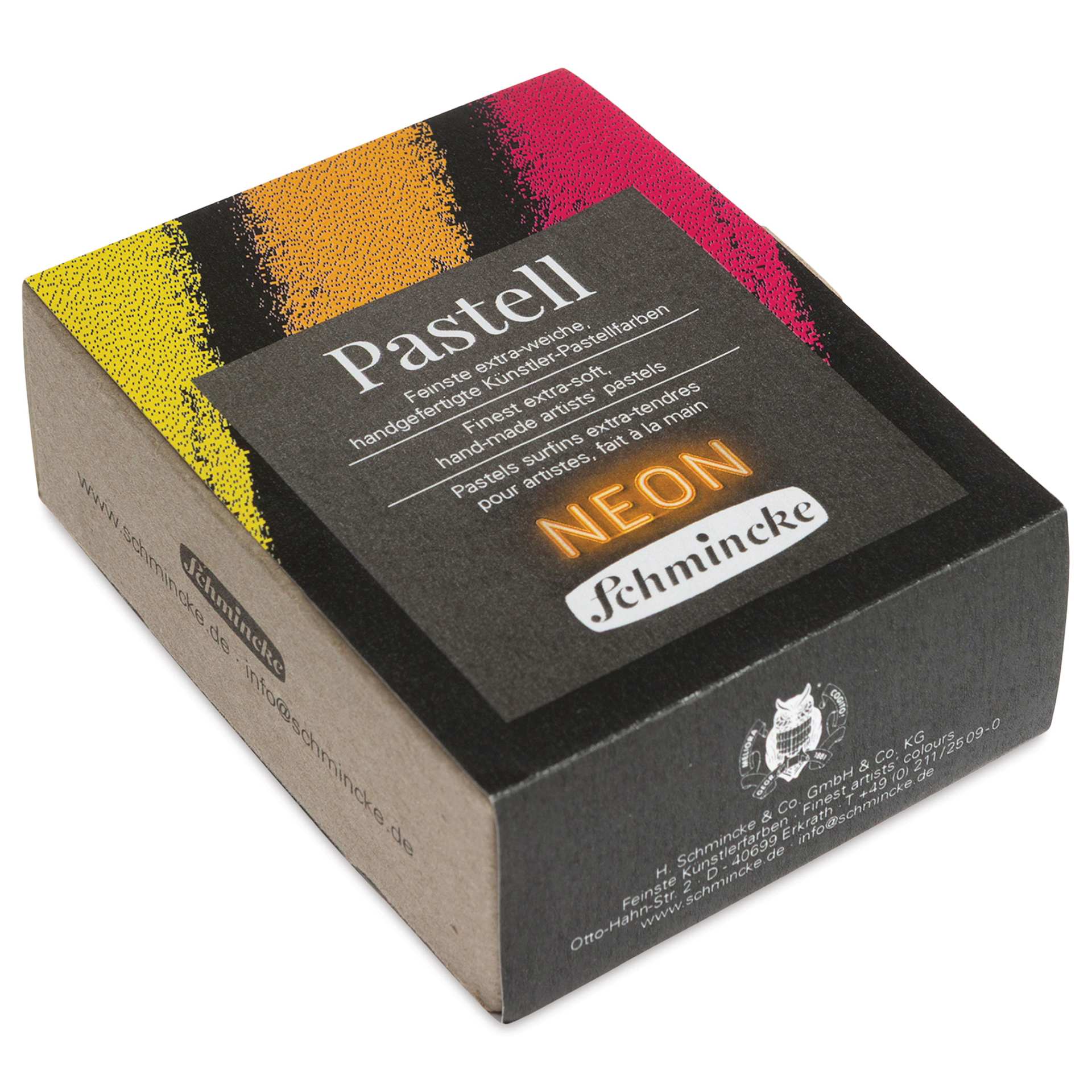 Schmincke Soft Pastels - Set of 3, Neon Colors, Full Stick, angled view of packaging