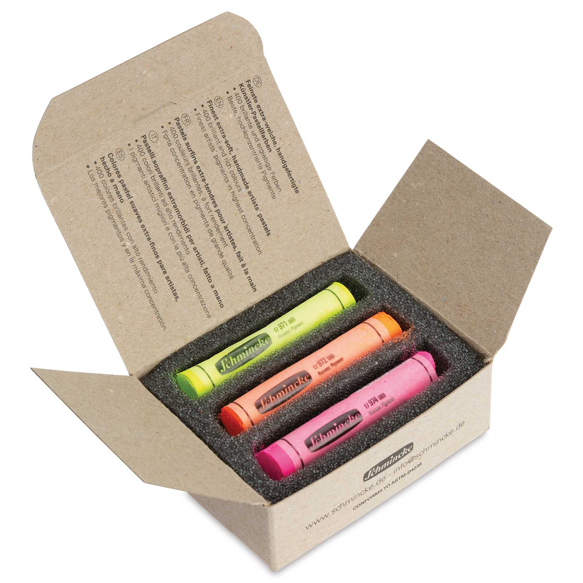 Schmincke Soft Pastels - Set of 3, Neon Colors, Full Stick, open, angled view