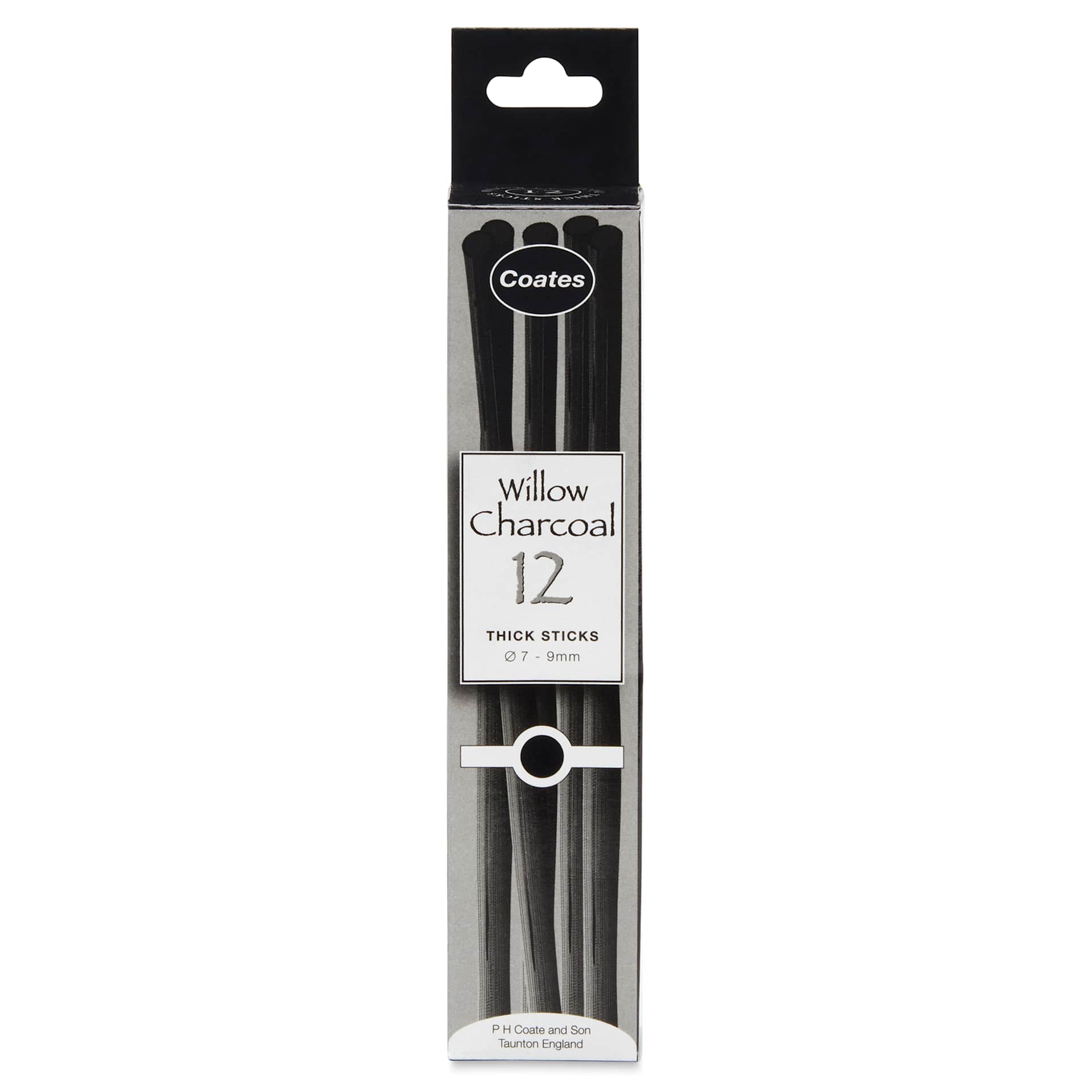 Coates Premium Artist's Willow Charcoal - Thick, Box of 12, front of packaging