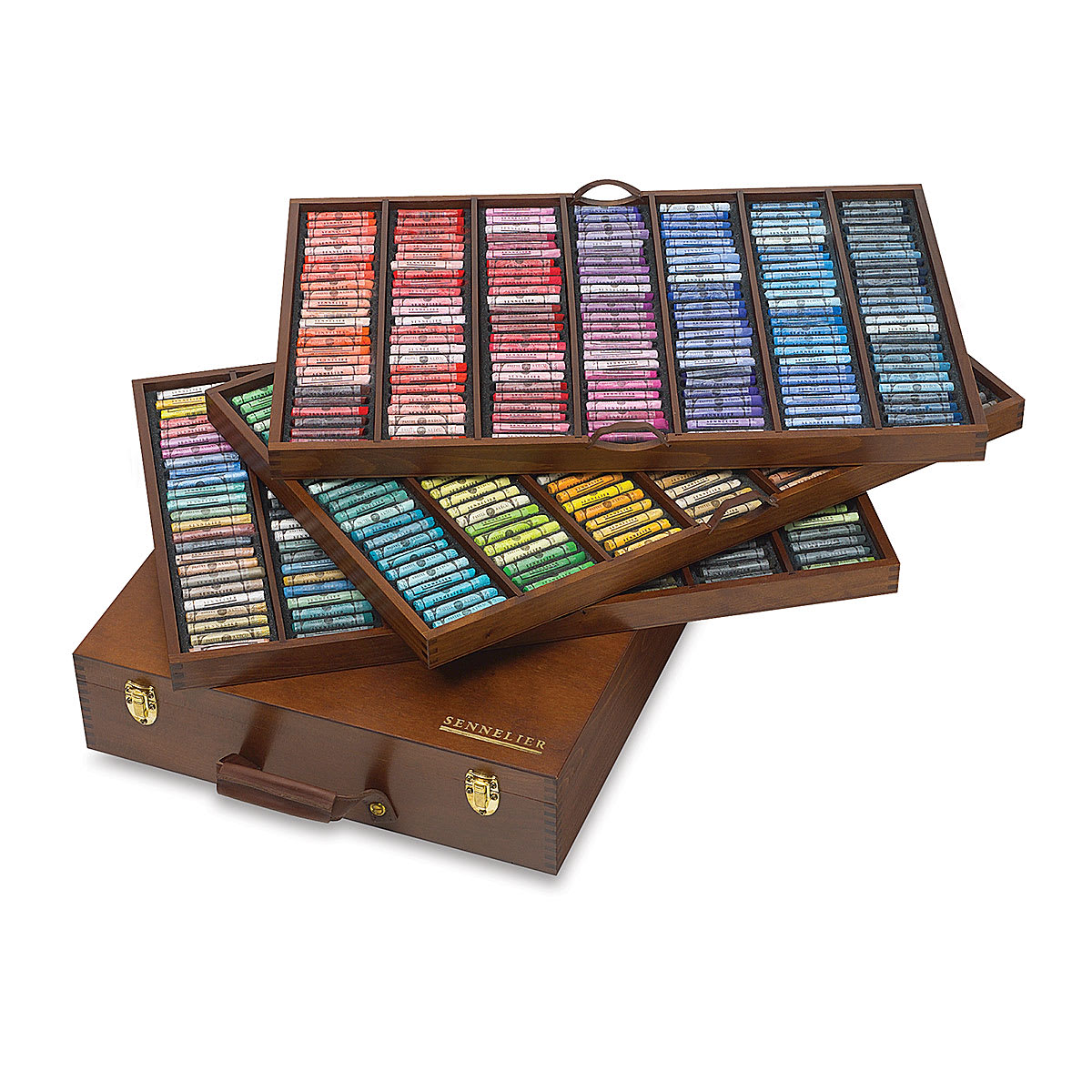 Sennelier Soft Pastels - Set of 525 shown in storage trays with Deluxe Wood Box Sennelier Soft Pastels - Set of 525 shown in storage trays with Deluxe Wood Box