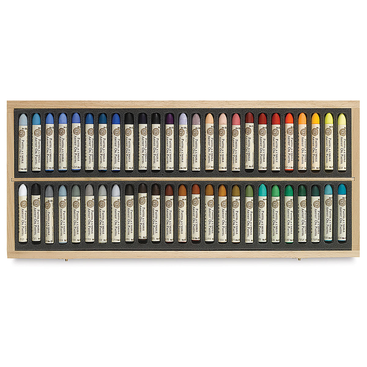 Sennelier Oil Pastel Set - Assorted Colors, Wood Box, Set of 50 (open to show contents)