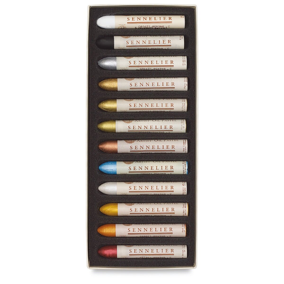 Sennelier Oil Pastel Set - Iridescent Colors, Set of 12 (open to show contents)