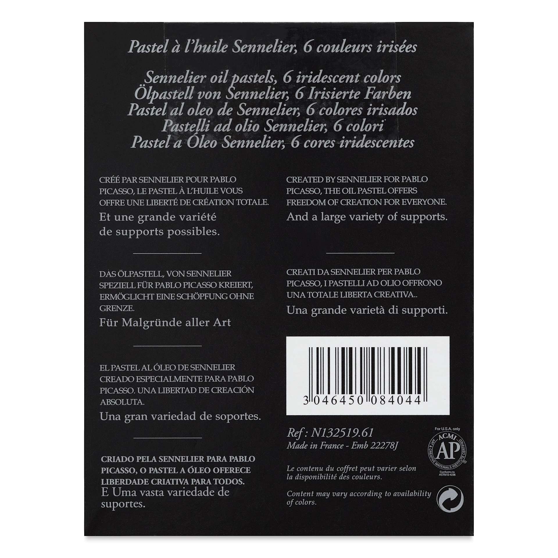 Sennelier Oil Pastels - Iridescence Colors, Set of 6, back of the packaging