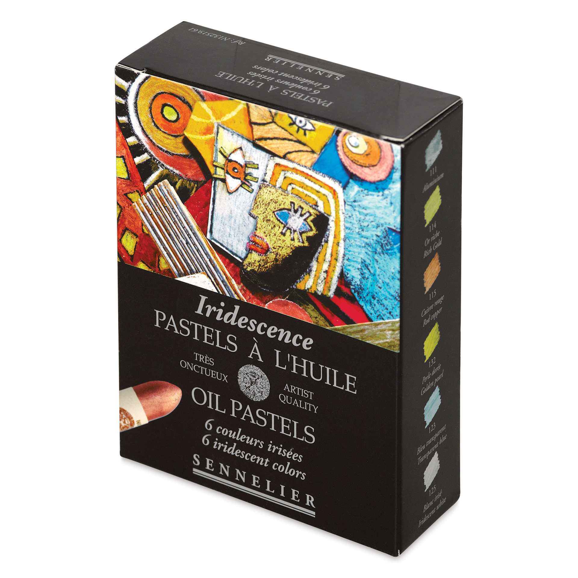 Sennelier Oil Pastels - Iridescence Colors, Set of 6, side of the packaging shown