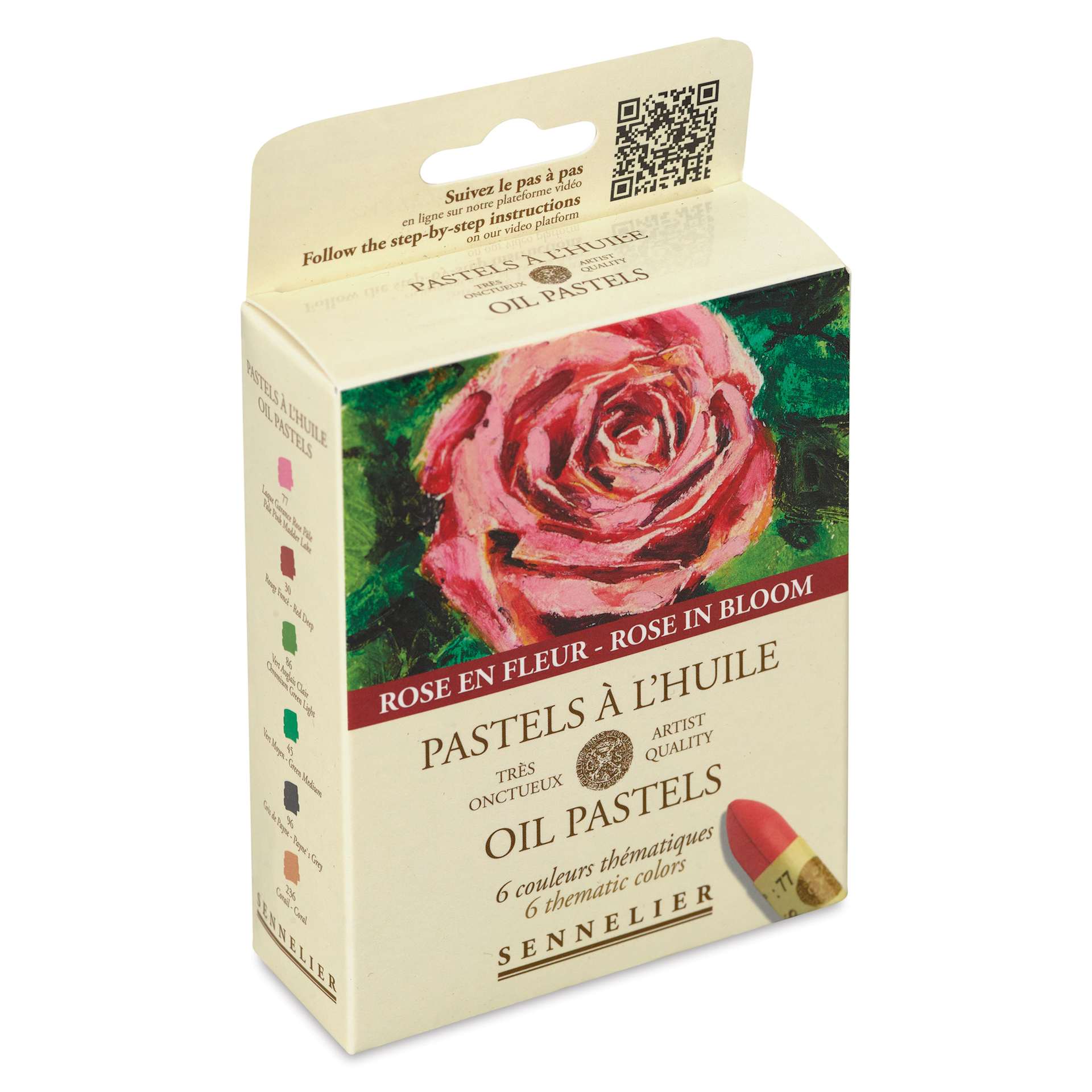Sennelier Oil Pastels - Rose in Bloom, Set of 6, side of the packaging shown