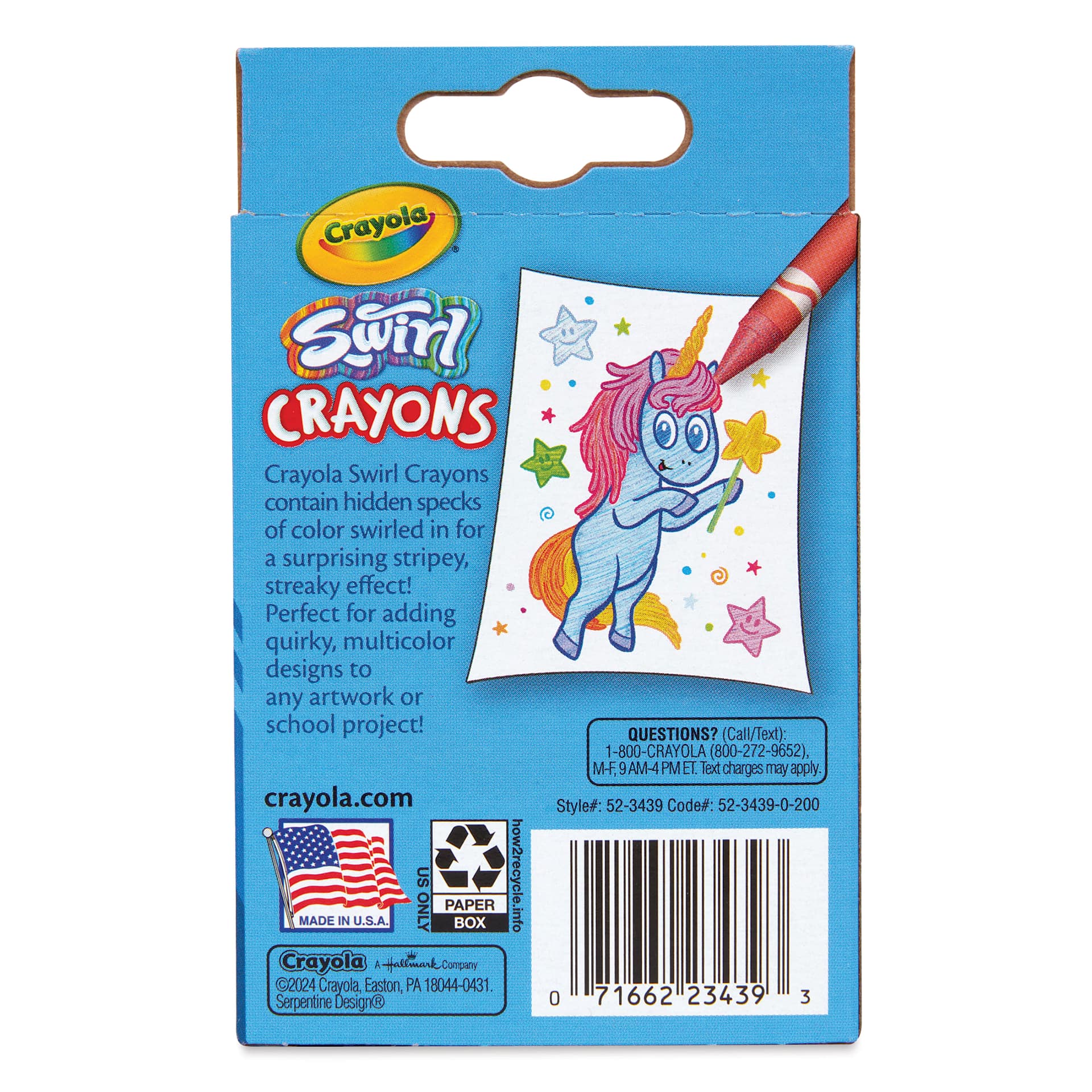 Crayola Swirl Crayons - Set of 24, back of the packaging