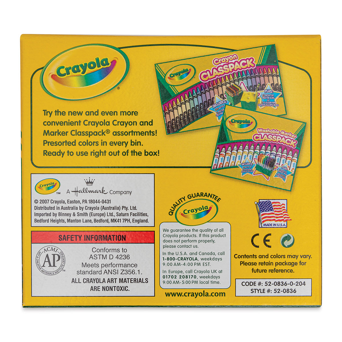 Crayola Crayons - Carnation Pink, Box of 12, back of the packaging