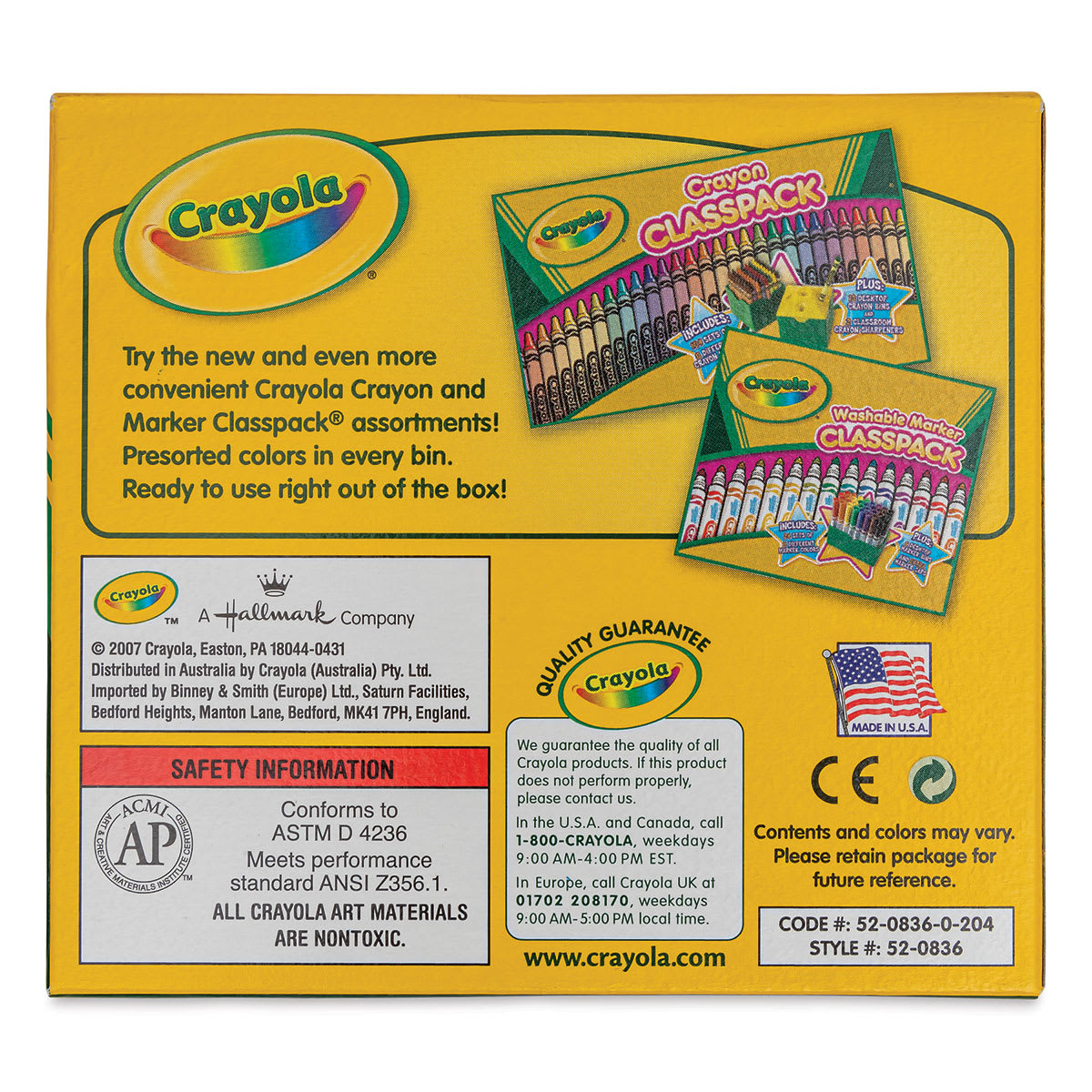 Crayola Crayons - Blue, Box of 12, back of the packaging