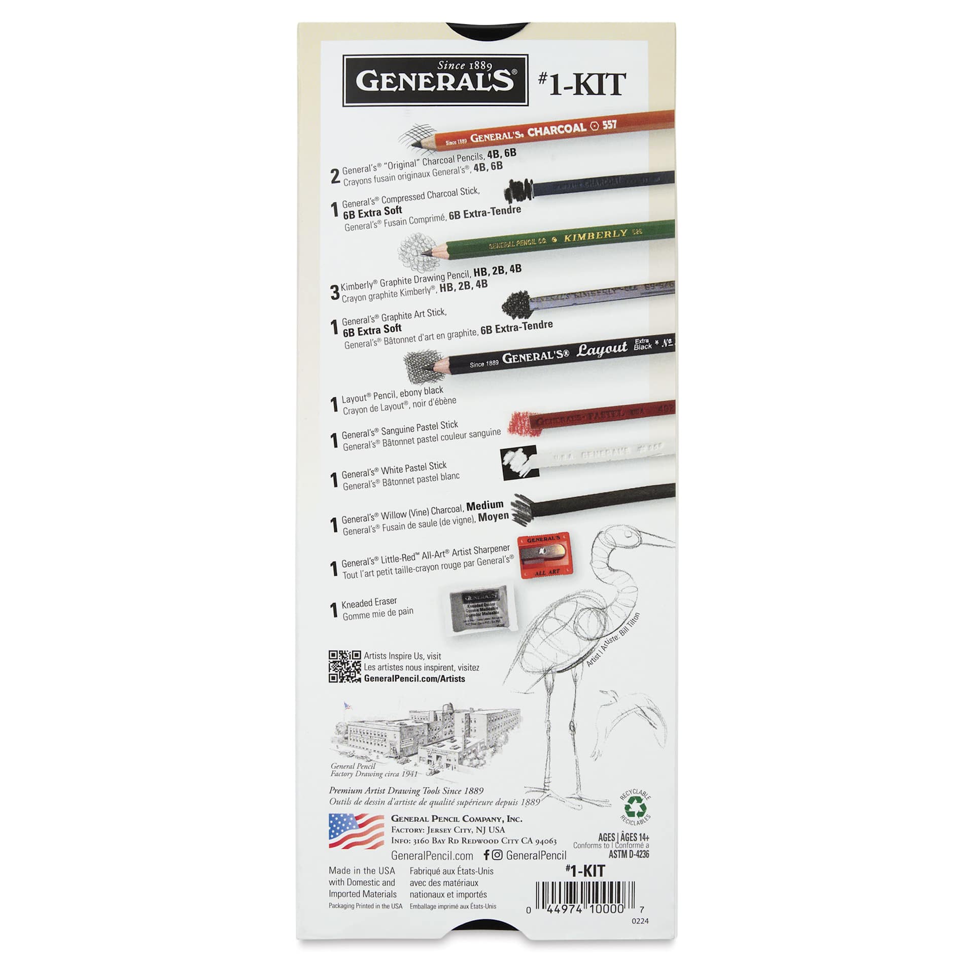 General's Drawing Class Essential Tools Kit, back of the packaging General's Drawing Class Essential Tools Kit, back of the packaging
