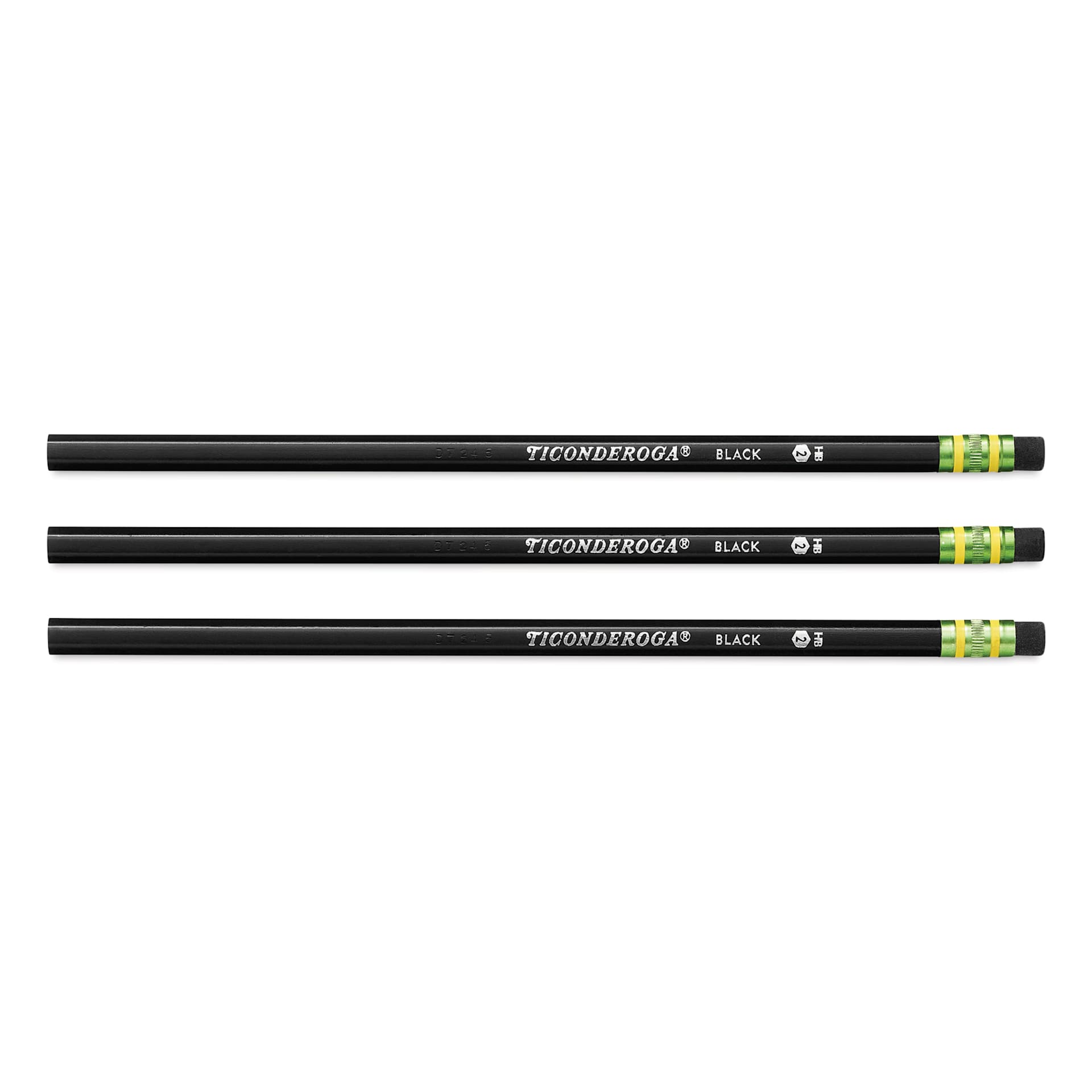 Dixon Ticonderoga No. 2 Soft Black Pencils - Matte Black, three unsharpened pencils