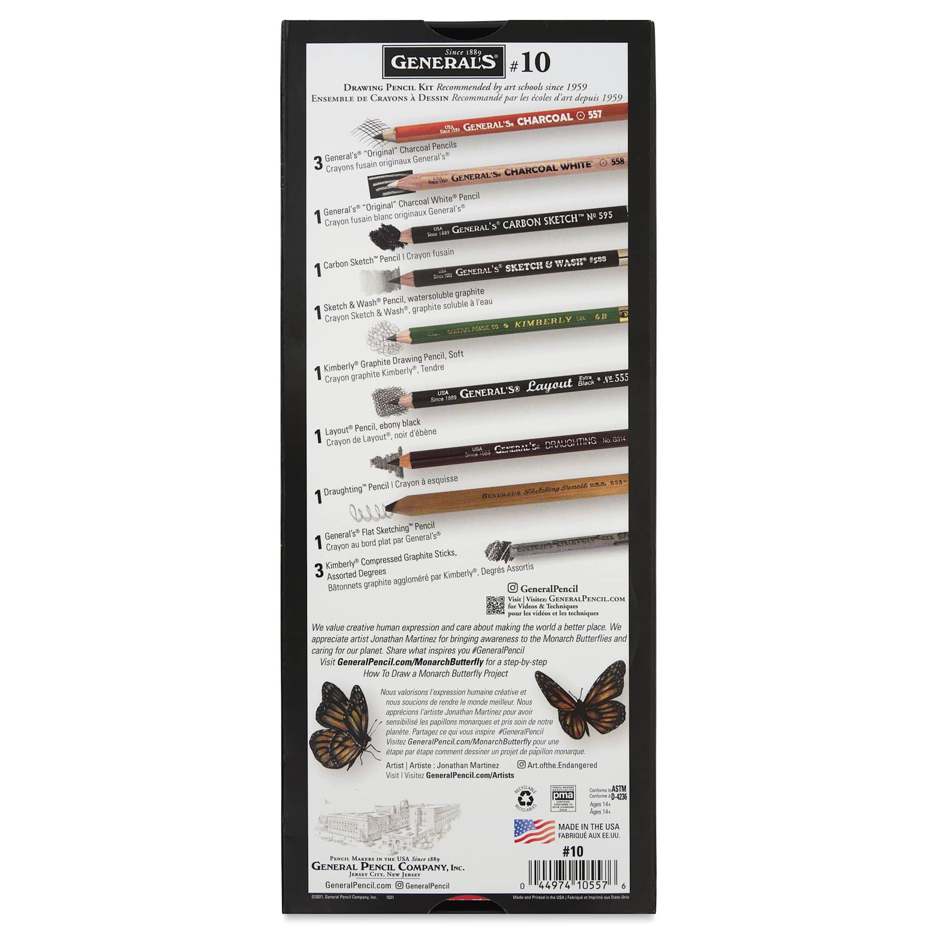 General's Drawing Pencil Set No. 10, back of the packaging General's Drawing Pencil Set No. 10, back of the packaging