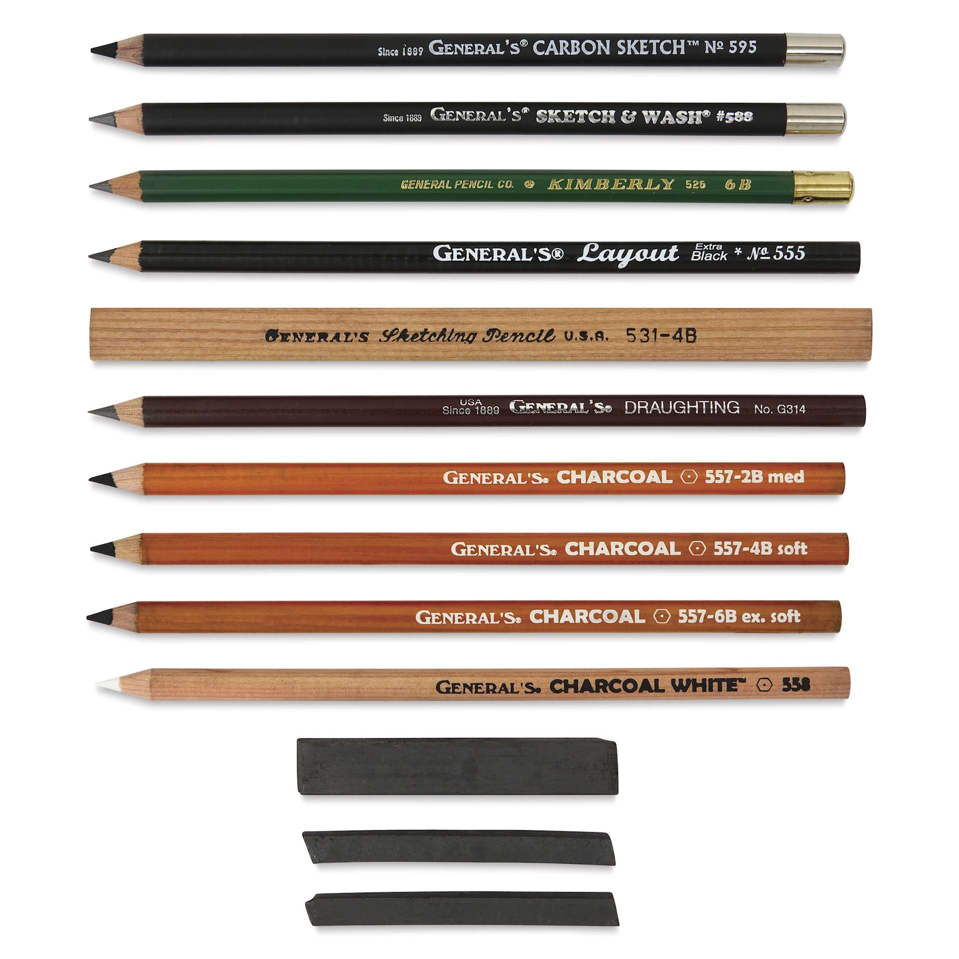 General's Drawing Pencil Set No. 10, contents laid out General's Drawing Pencil Set No. 10, contents laid out